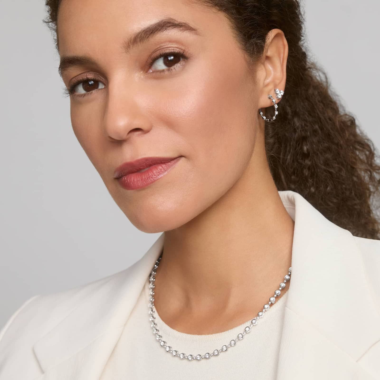 Bezel Set Diamond Hoop Earrings with 1 CTW Round Cut Lab-Grown Diamonds in 14K White Gold