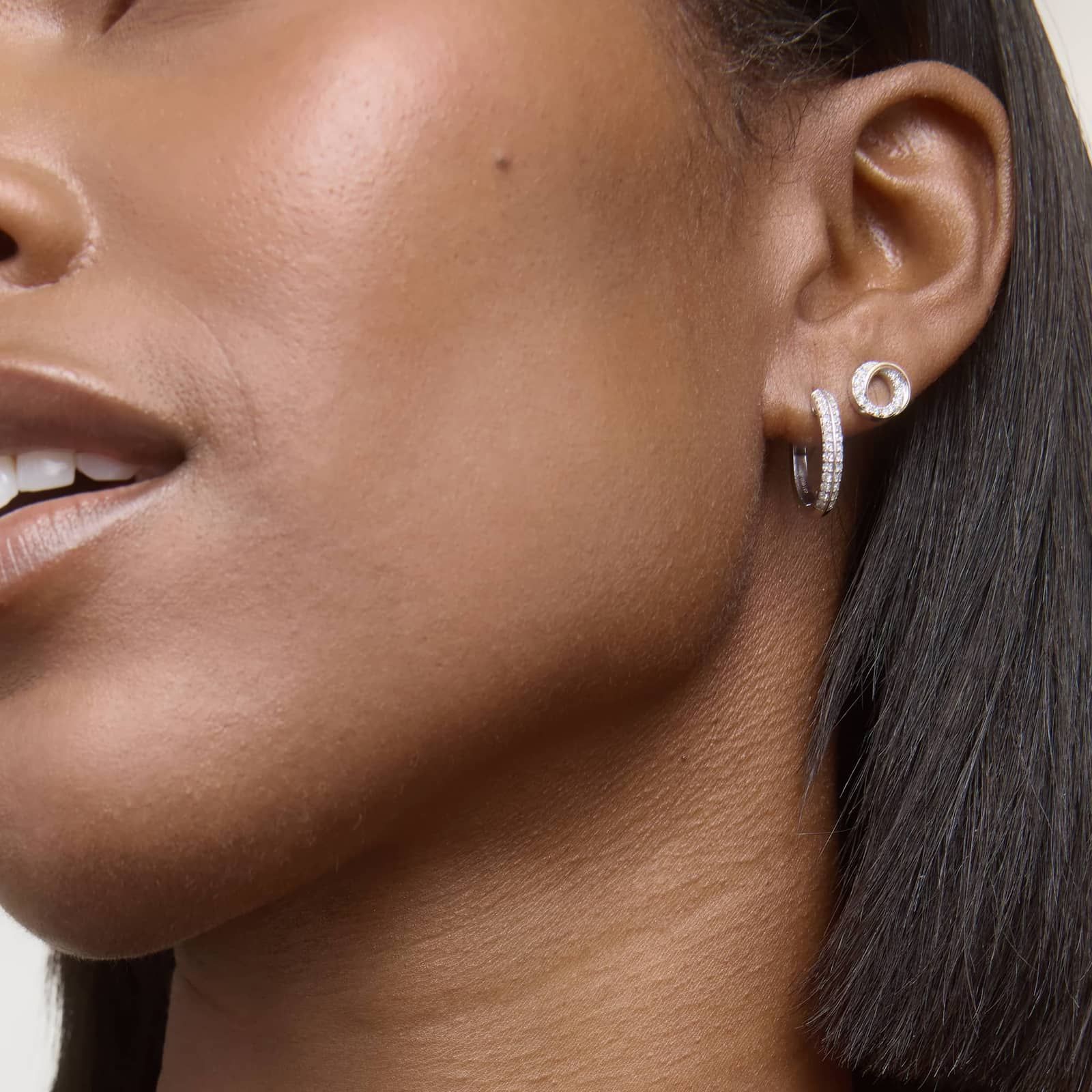 Two-Tone Crossover Circle Diamond Stud Earrings with 0.2 CTW Round Cut Lab-Grown Diamonds in 14K White & Yellow Gold