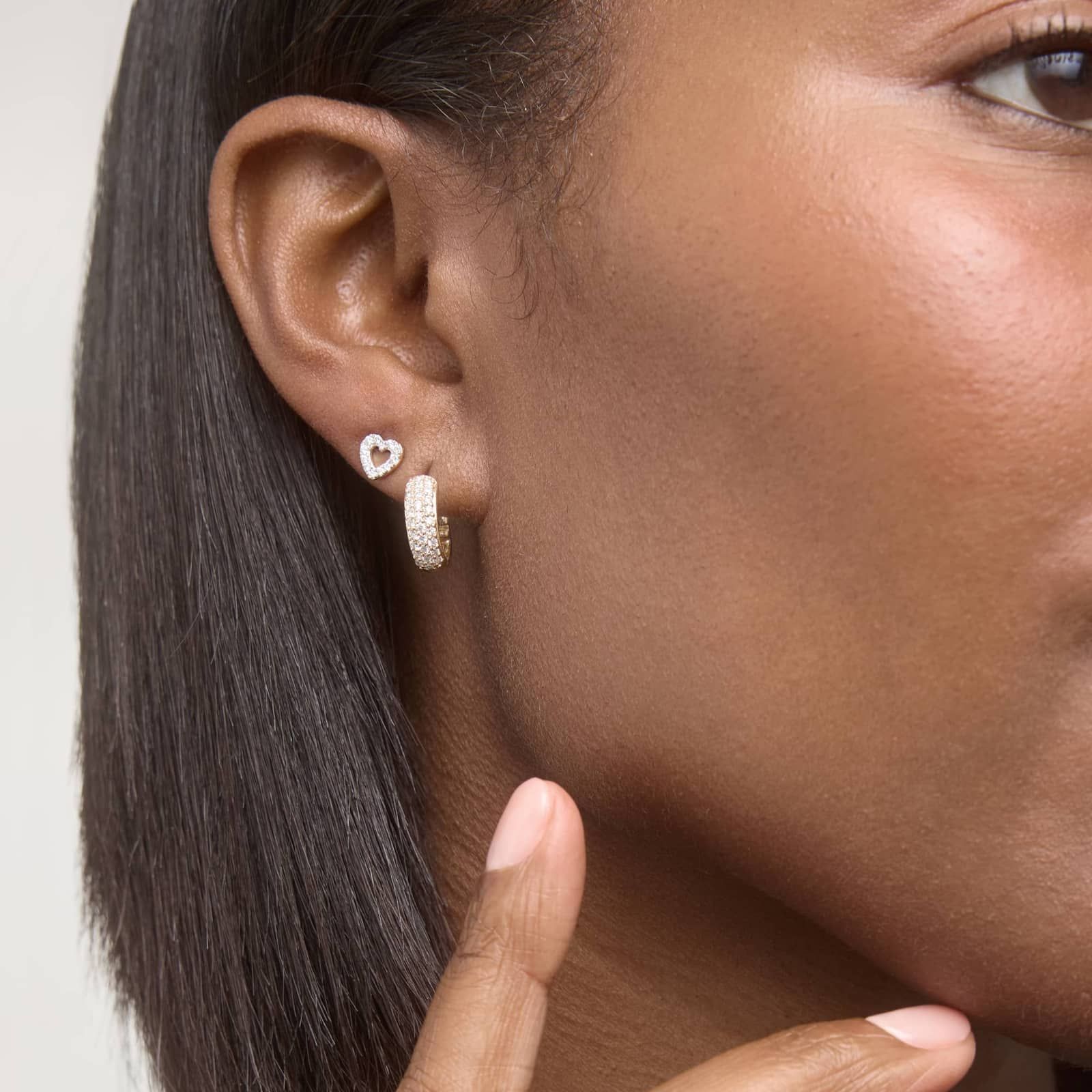 Two-Tone Diamond Heart Stud Earrings with 0.14 CTW Round Cut Lab-Grown Diamonds in 14K White & Yellow Gold