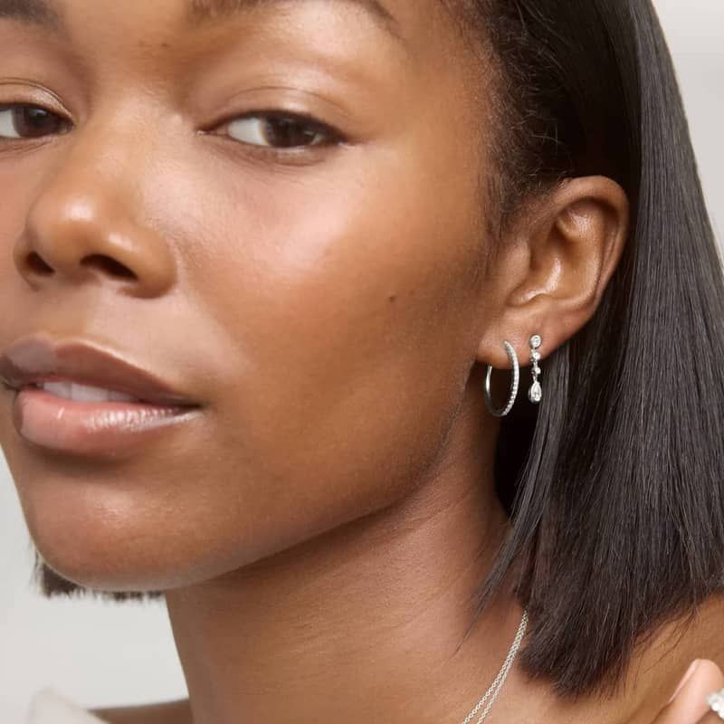 Diamond Drop Earrings with 0.5 CTW Round and Pear Shaped Lab-Grown Diamonds in 14K White Gold Bezel Setting