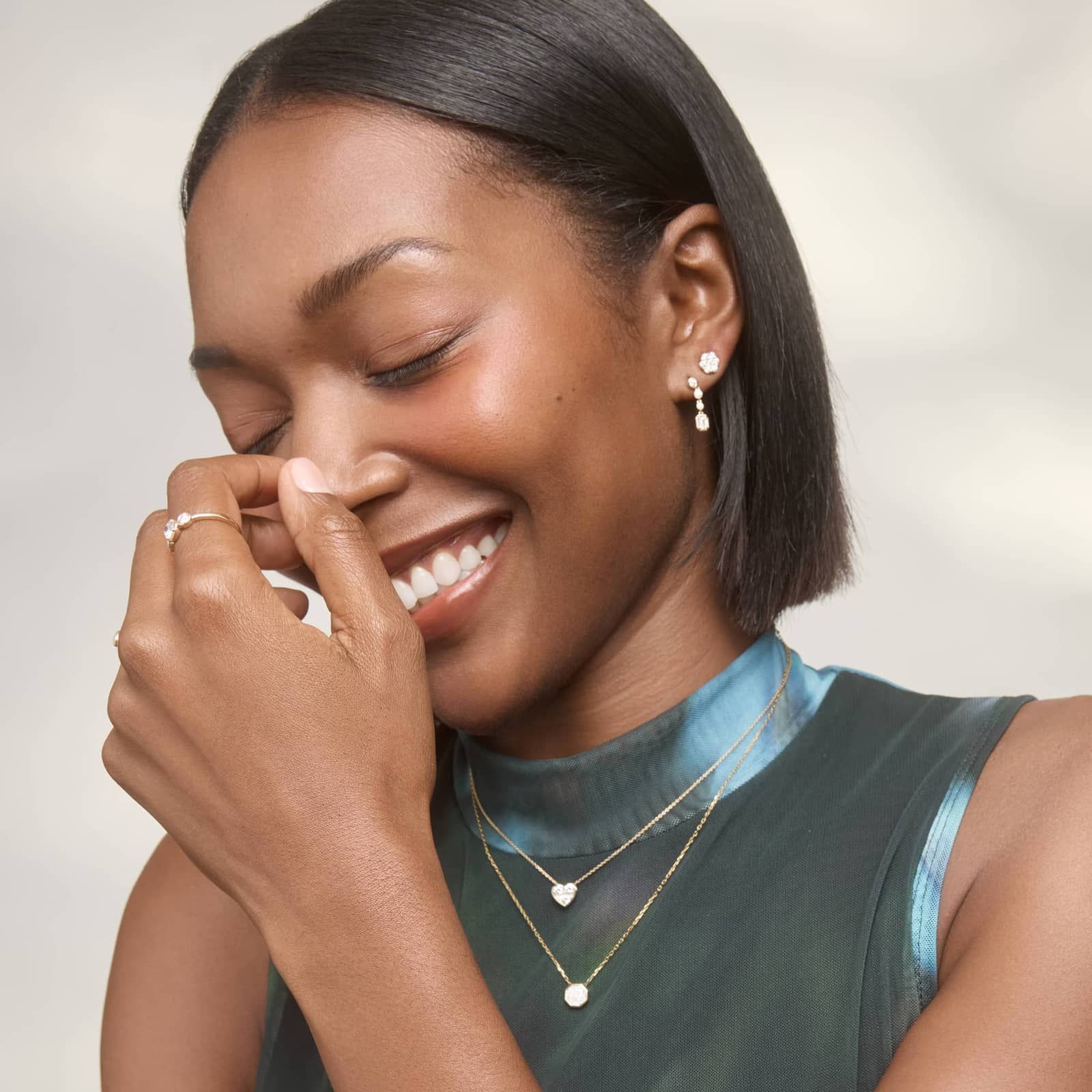 Diamond Drop Earrings with 0.5 CTW Round and Emerald Cut Lab-Grown Diamonds in 14K Yellow Gold Bezel Setting
