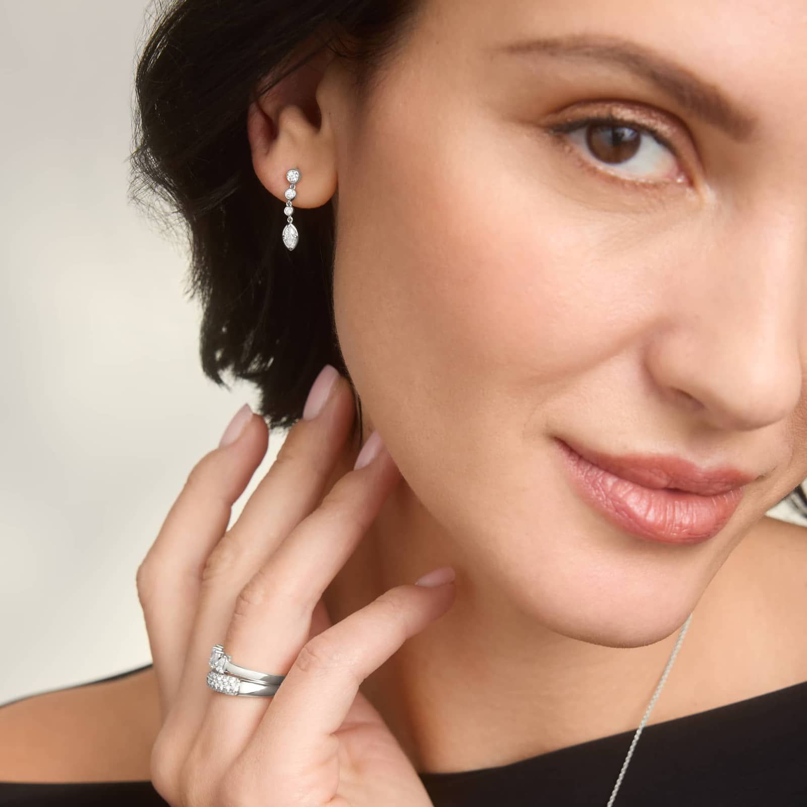 Diamond Drop Earrings with 0.5 CTW Round and Marquise Cut Lab-Grown Diamonds in 14K White Gold Bezel Setting