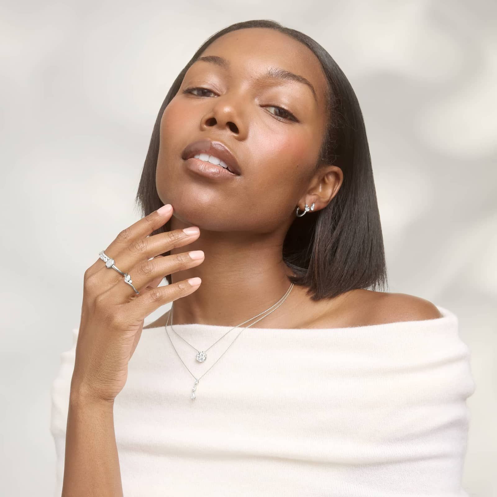 Diamond Hoop Earrings with 0.3 CTW Oval and Round Cut Lab-Grown Diamonds in 14K White Gold Bezel Setting