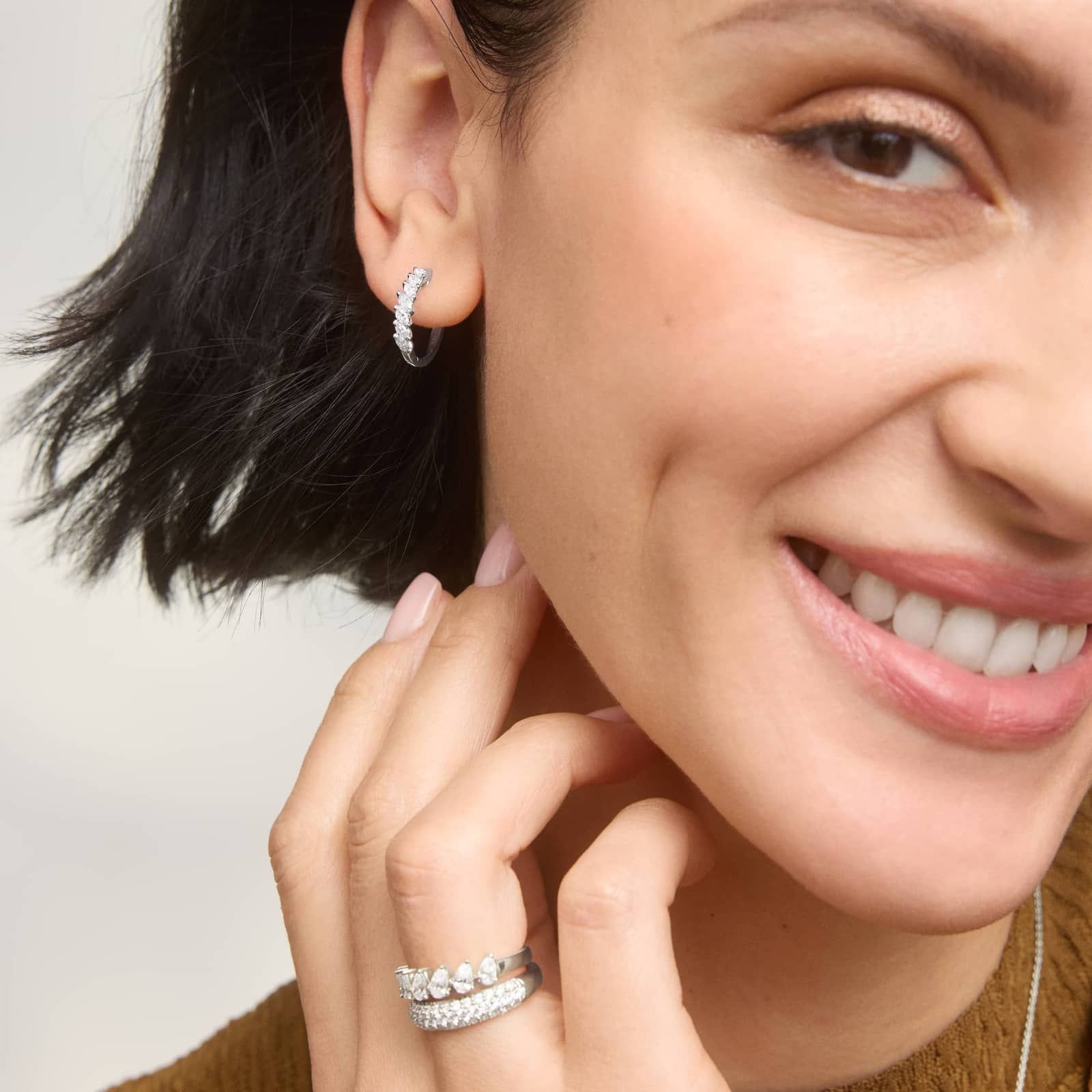 Diamond Hoop Earrings with 0.75 CTW Marquise Cut Lab-Grown Diamonds in 14K White Gold