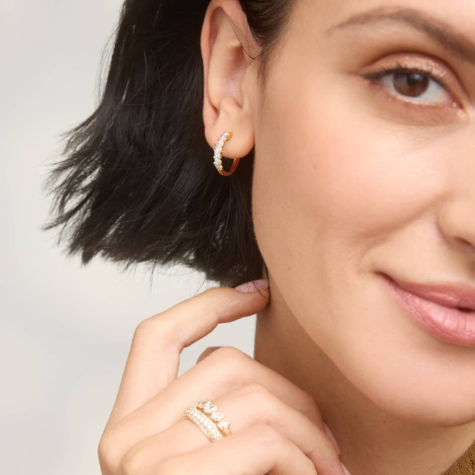 Diamond Hoop Earrings with 0.75 CTW Marquise Cut Lab-Grown Diamonds in 14K Yellow Gold