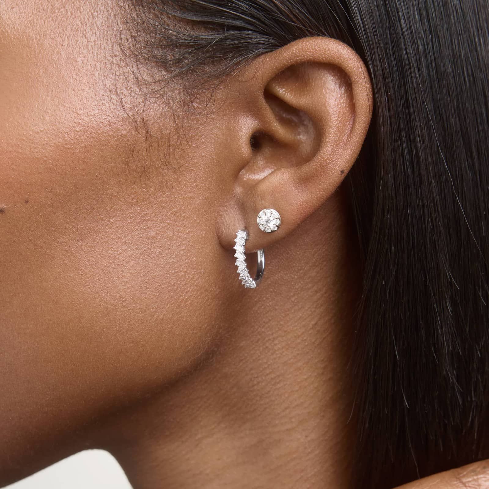 Diamond Hoop Earrings with 0.5 CTW Baguette Cut Lab-Grown Diamonds in 14K White Gold