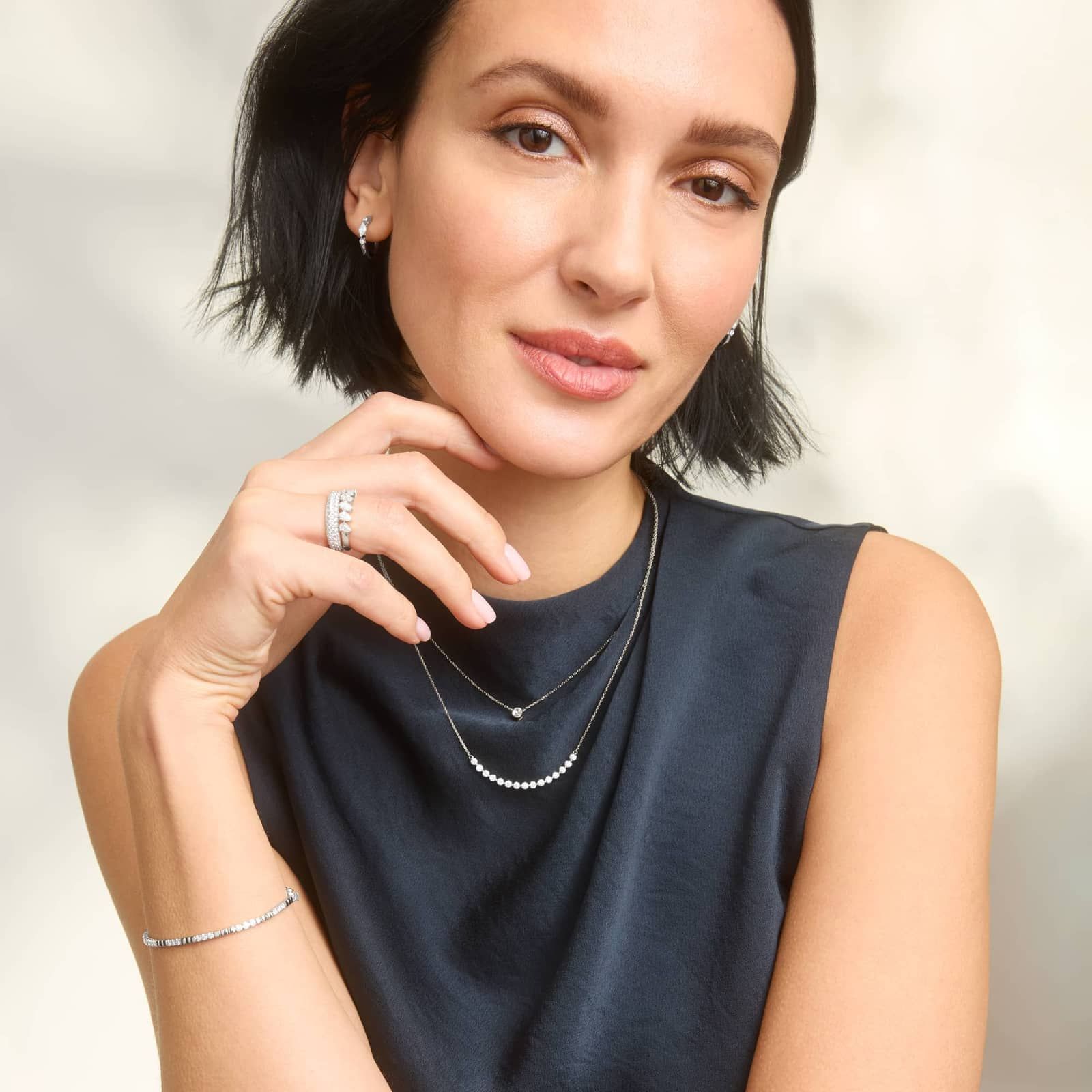 Alternating Diamond Hoop Earrings with 0.5 CTW Marquise and Round Cut Lab-Grown Diamonds in 14K White Gold