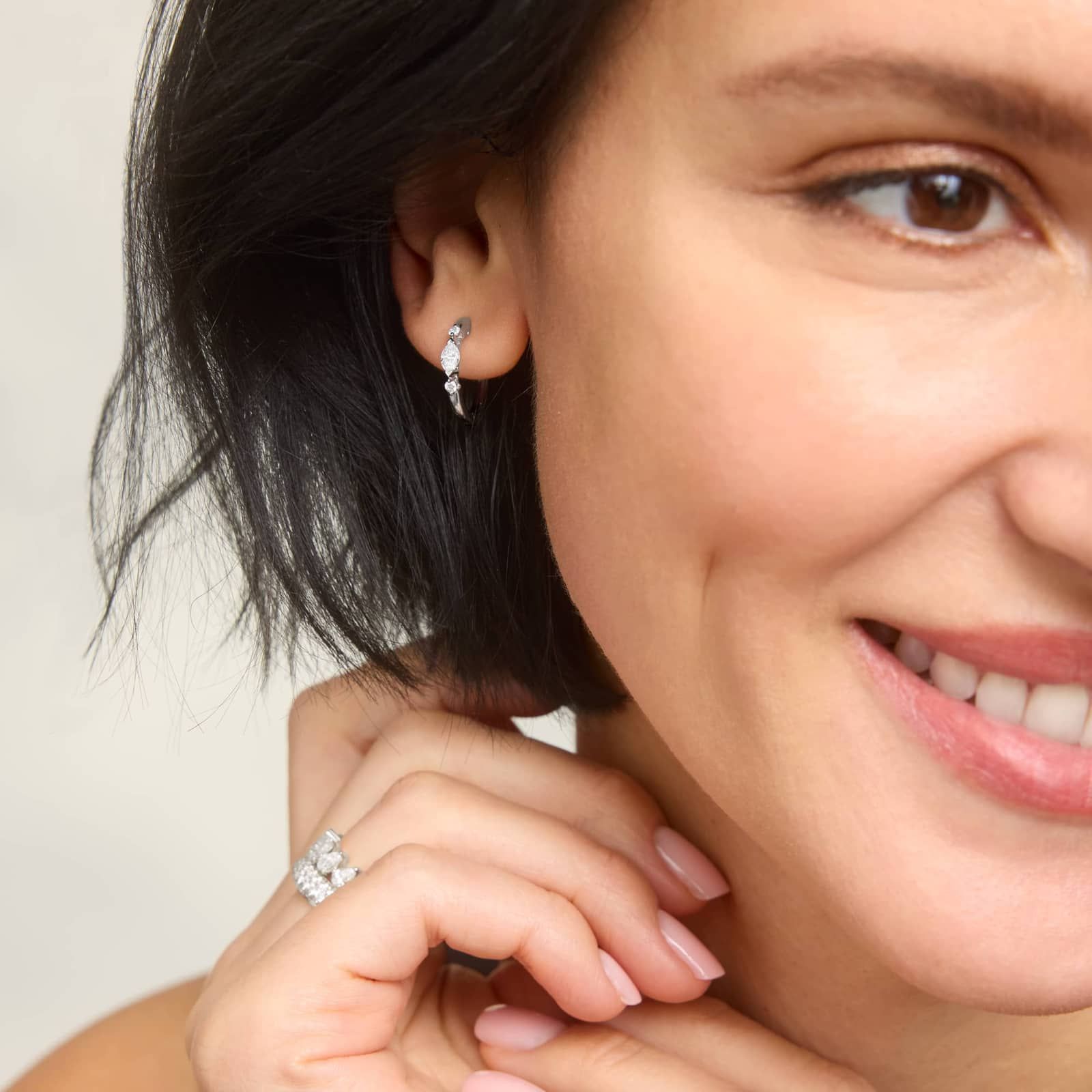 Alternating Diamond Hoop Earrings with 0.5 CTW Marquise and Round Cut Lab-Grown Diamonds in 14K White Gold