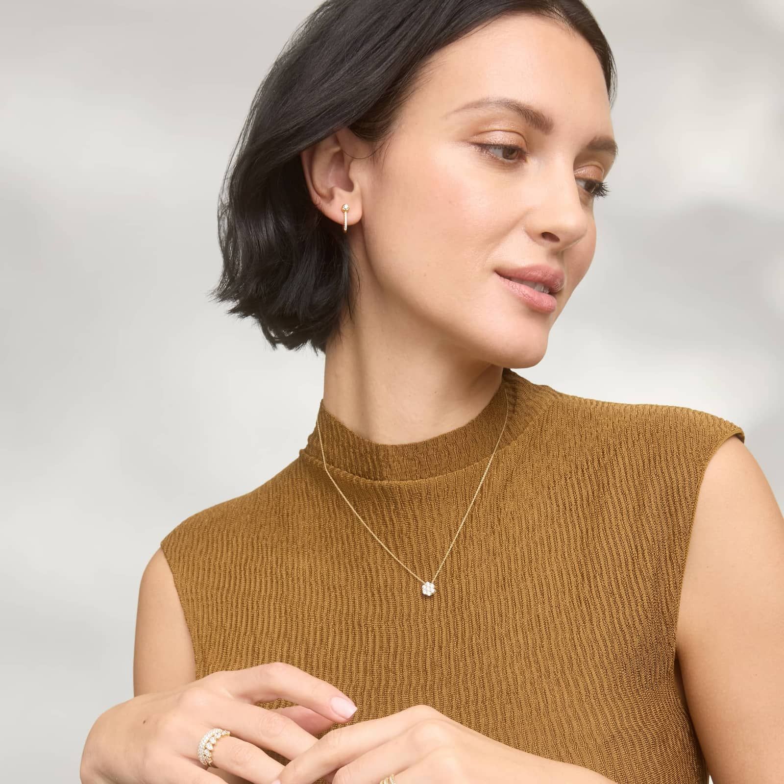 Diamond Center Stone Hoop Earrings with 0.25 CTW Round Cut Lab-Grown Diamonds in 14K Yellow Gold