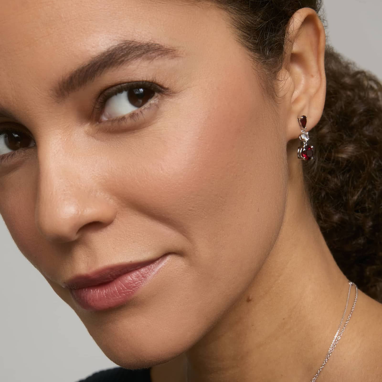 Garnet and White Topaz Drop Earrings in Sterling Silver