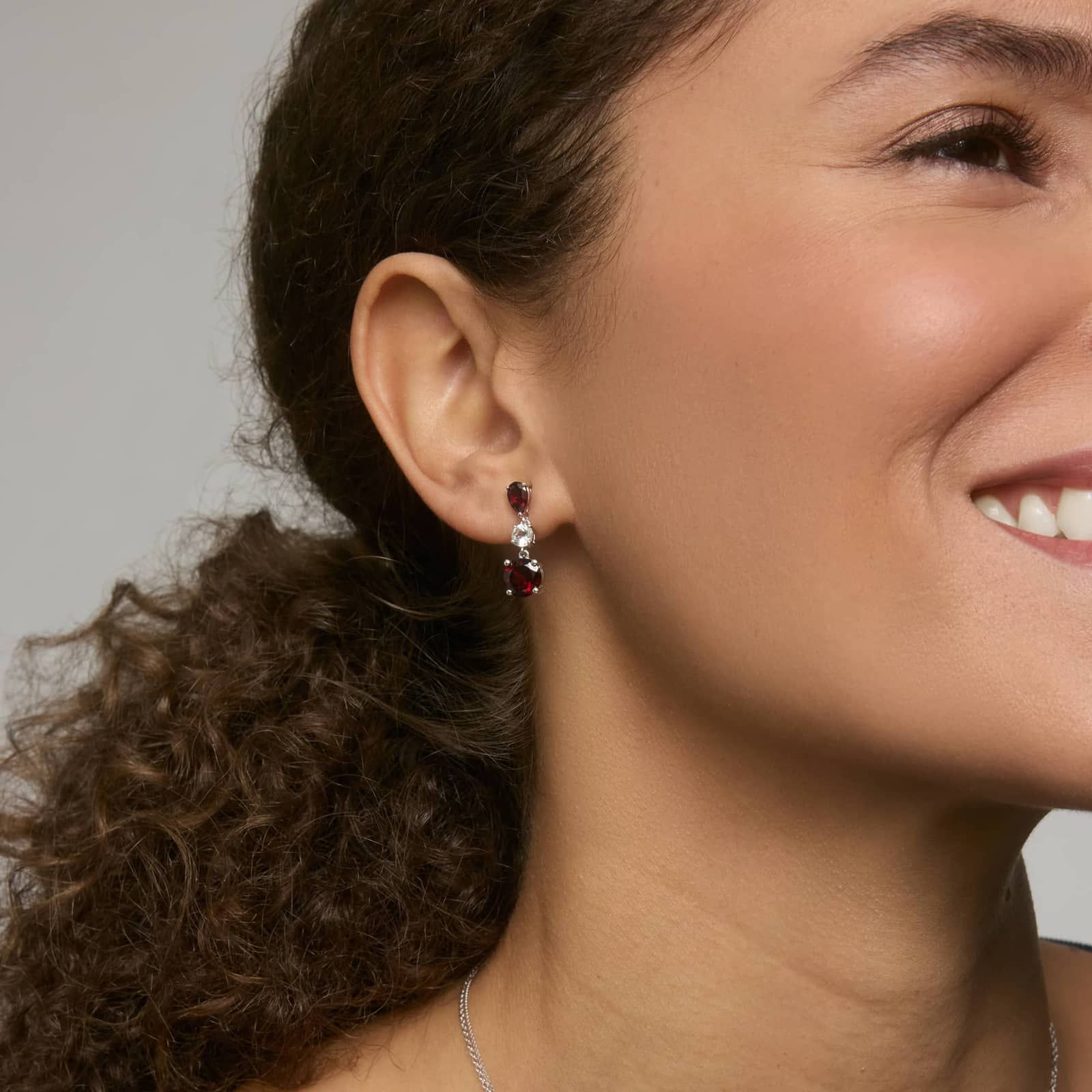 Garnet and White Topaz Drop Earrings in Sterling Silver