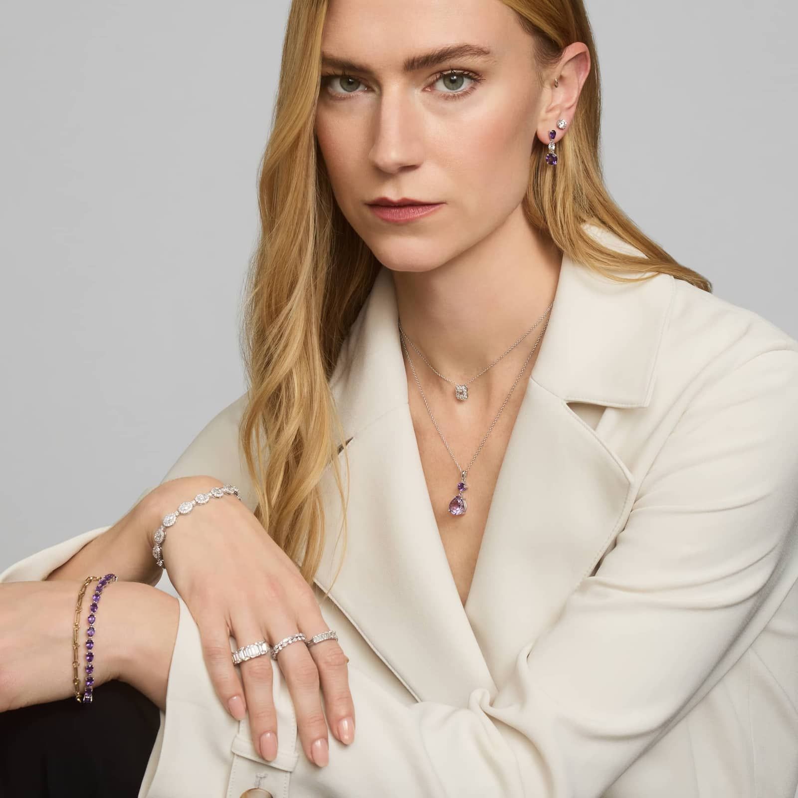 Amethyst and White Topaz Drop Earrings in Sterling Silver