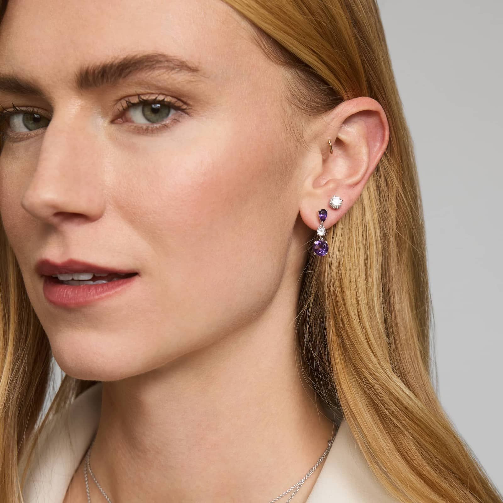 Amethyst and White Topaz Drop Earrings in Sterling Silver