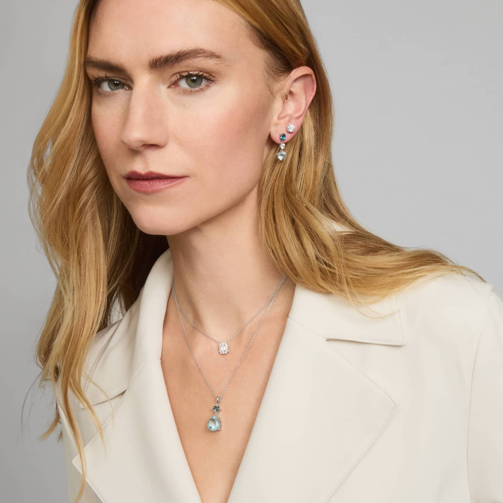 Blue and White Topaz Drop Earrings in Sterling Silver