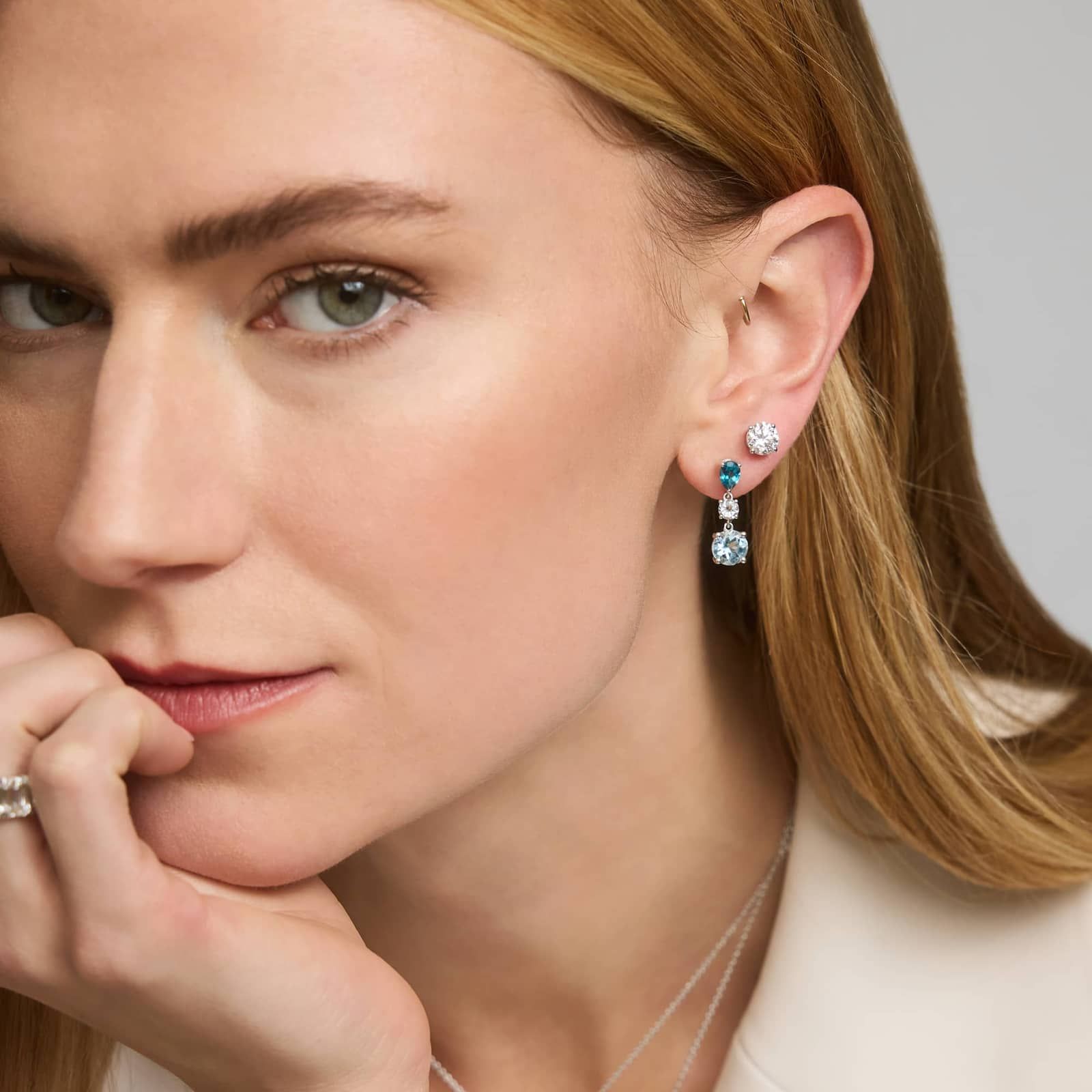 Blue and White Topaz Drop Earrings in Sterling Silver