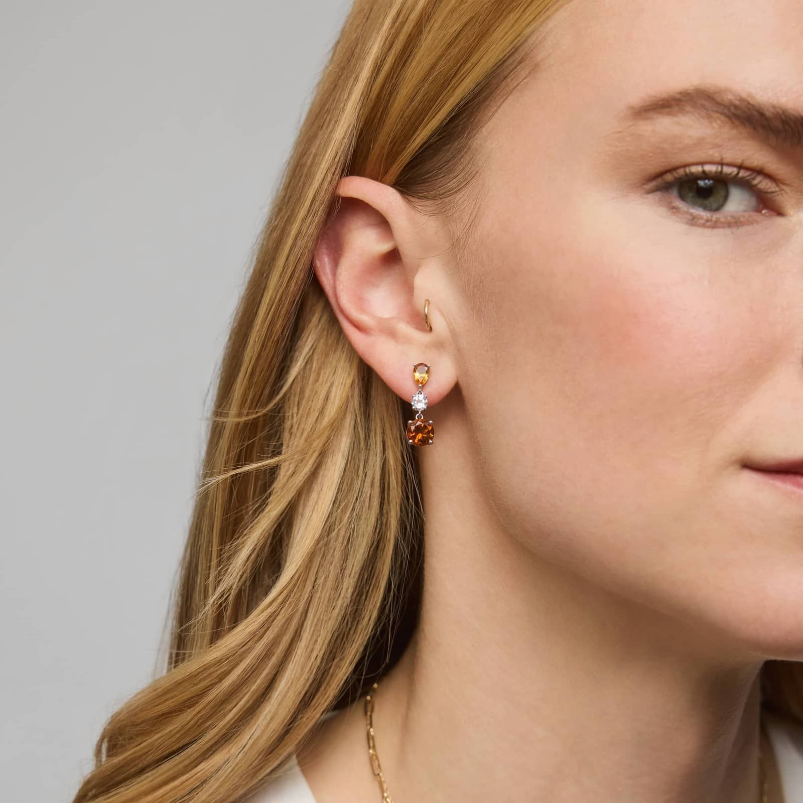 Citrine and White Topaz Drop Earrings in Sterling Silver