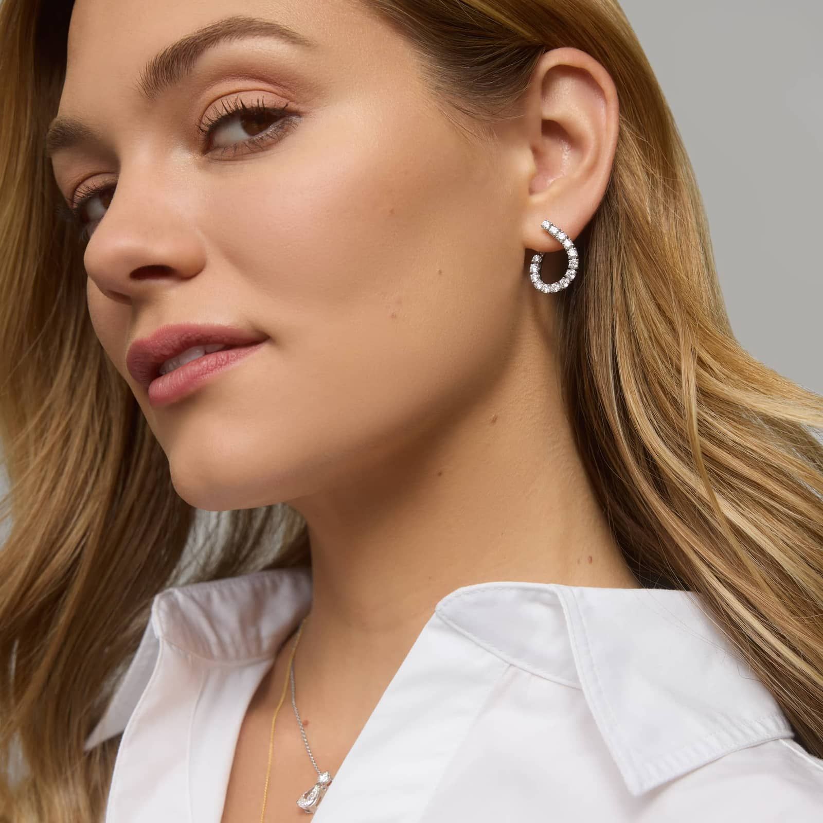 Teardrop Shaped Front-Back Diamond Earrings in 14K White Gold