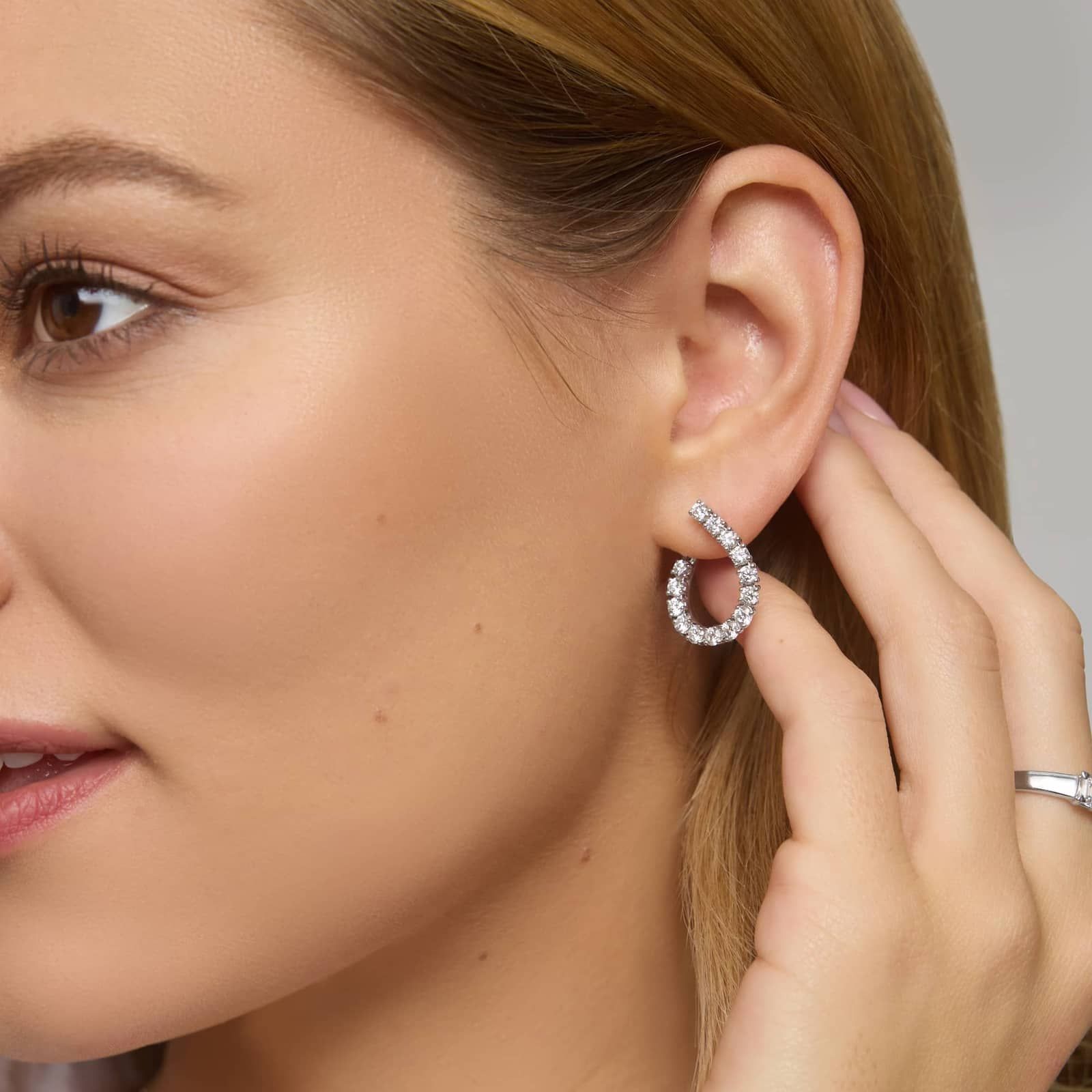 Teardrop Shaped Front-Back Diamond Earrings in 14K White Gold