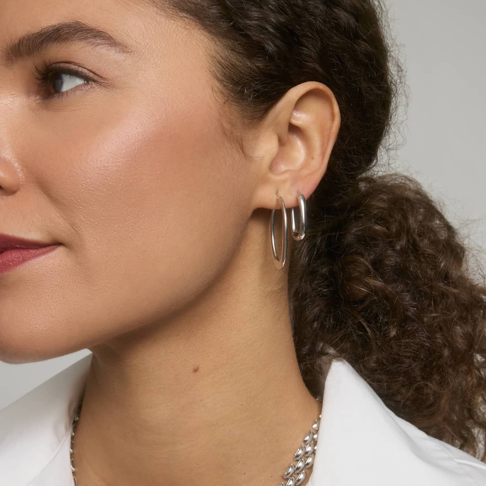 Oval Sterling Silver Hoop Earrings