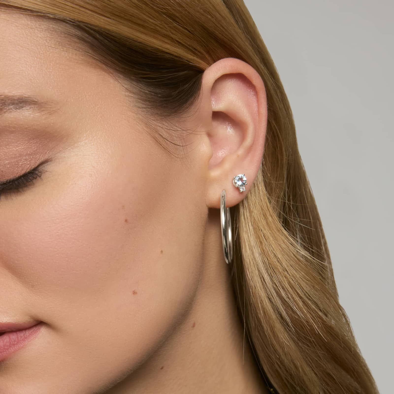 Aquamarine Stud Earrings with Diamond Accent in 14K White Gold