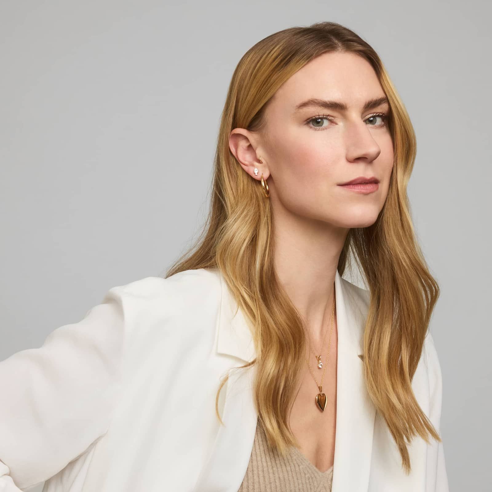 White Topaz Stud Earrings with Diamond Accent in 14K Yellow Gold