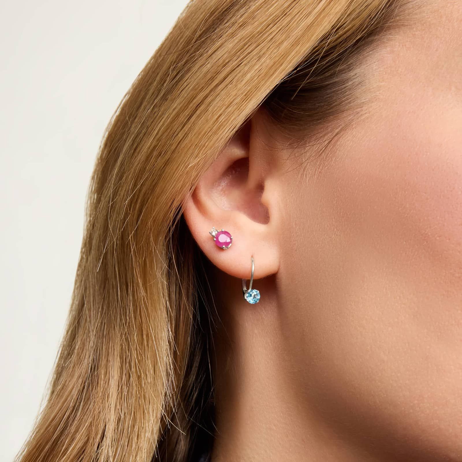 Ruby Stud Earrings with Diamond Accent in 14K White Gold