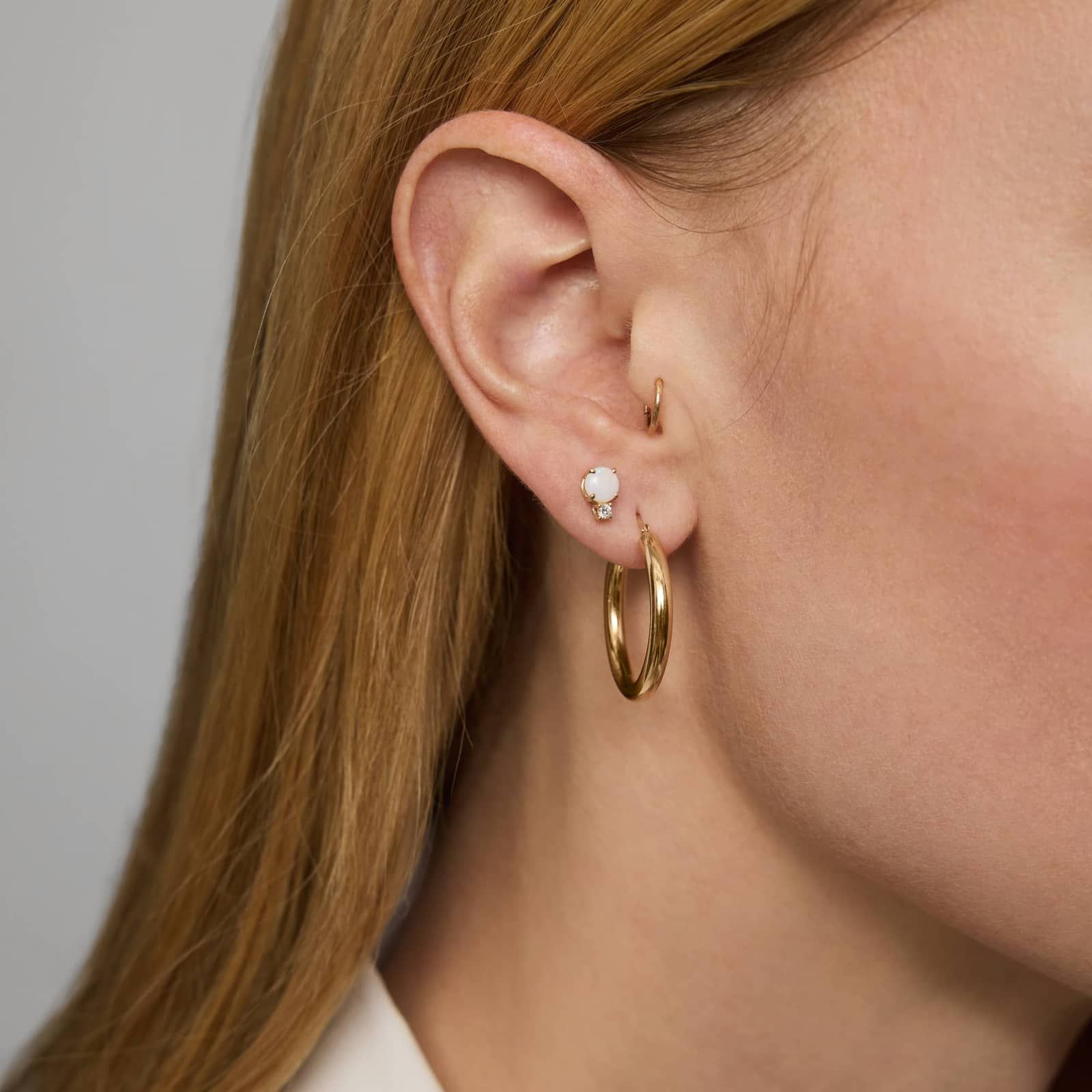 Opal Stud Earrings with Diamond Accent in 14K Yellow Gold