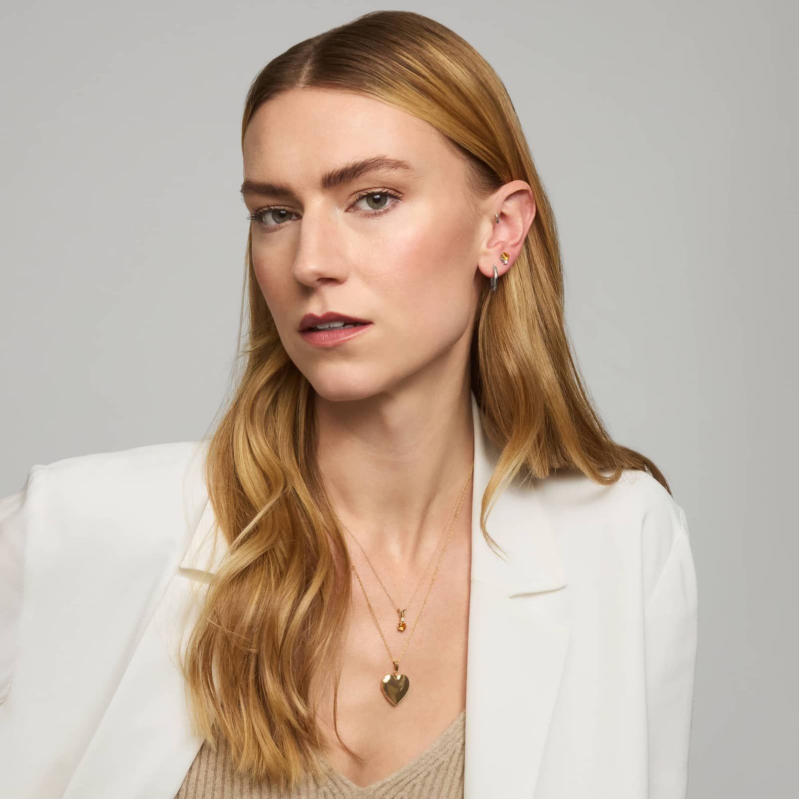 Citrine Stud Earrings with Diamond Accent in 14K White Gold