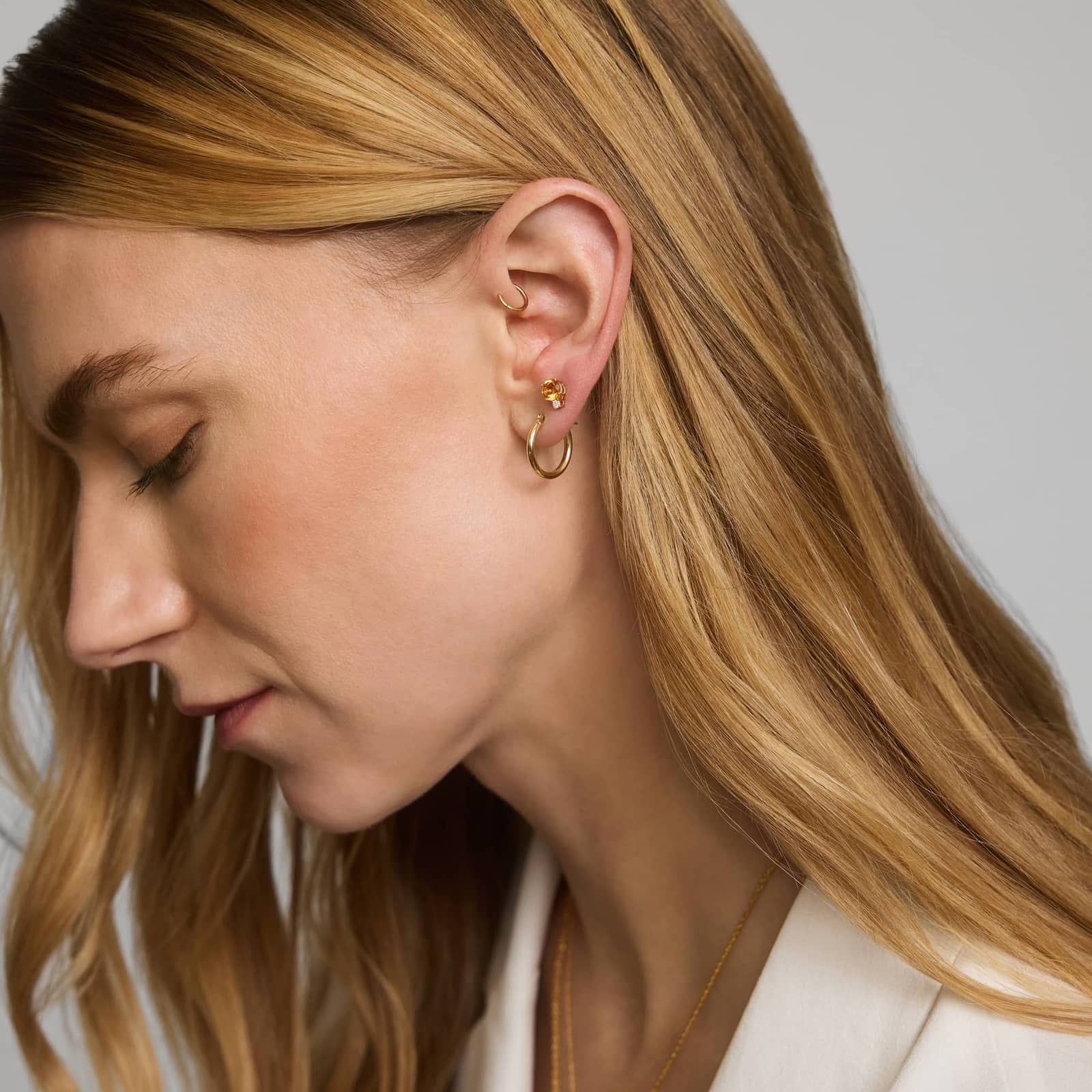 Citrine Stud Earrings with Diamond Accent in 14K Yellow Gold