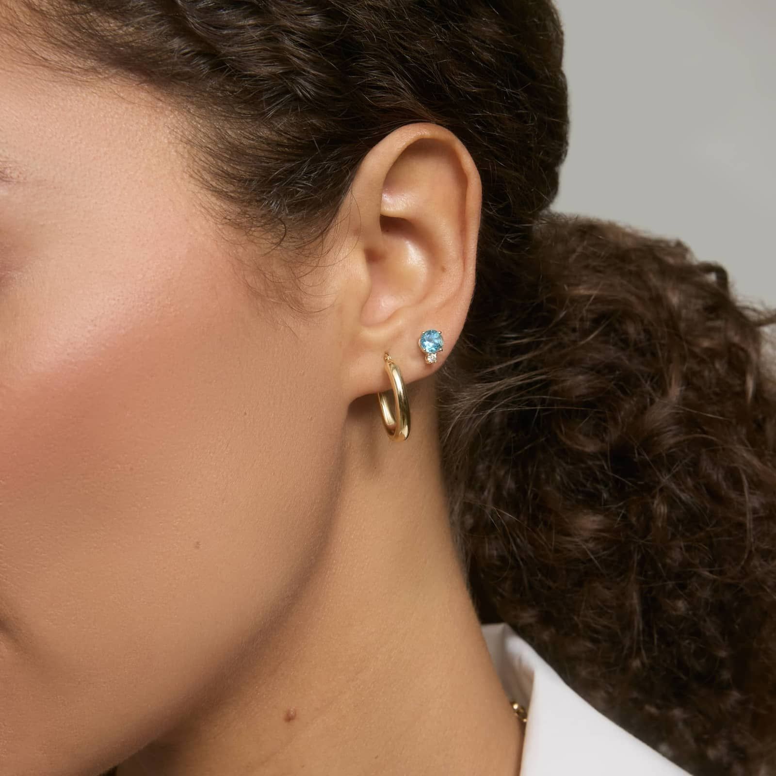 Blue Topaz Stud Earrings with Diamond Accent in 14K Yellow Gold