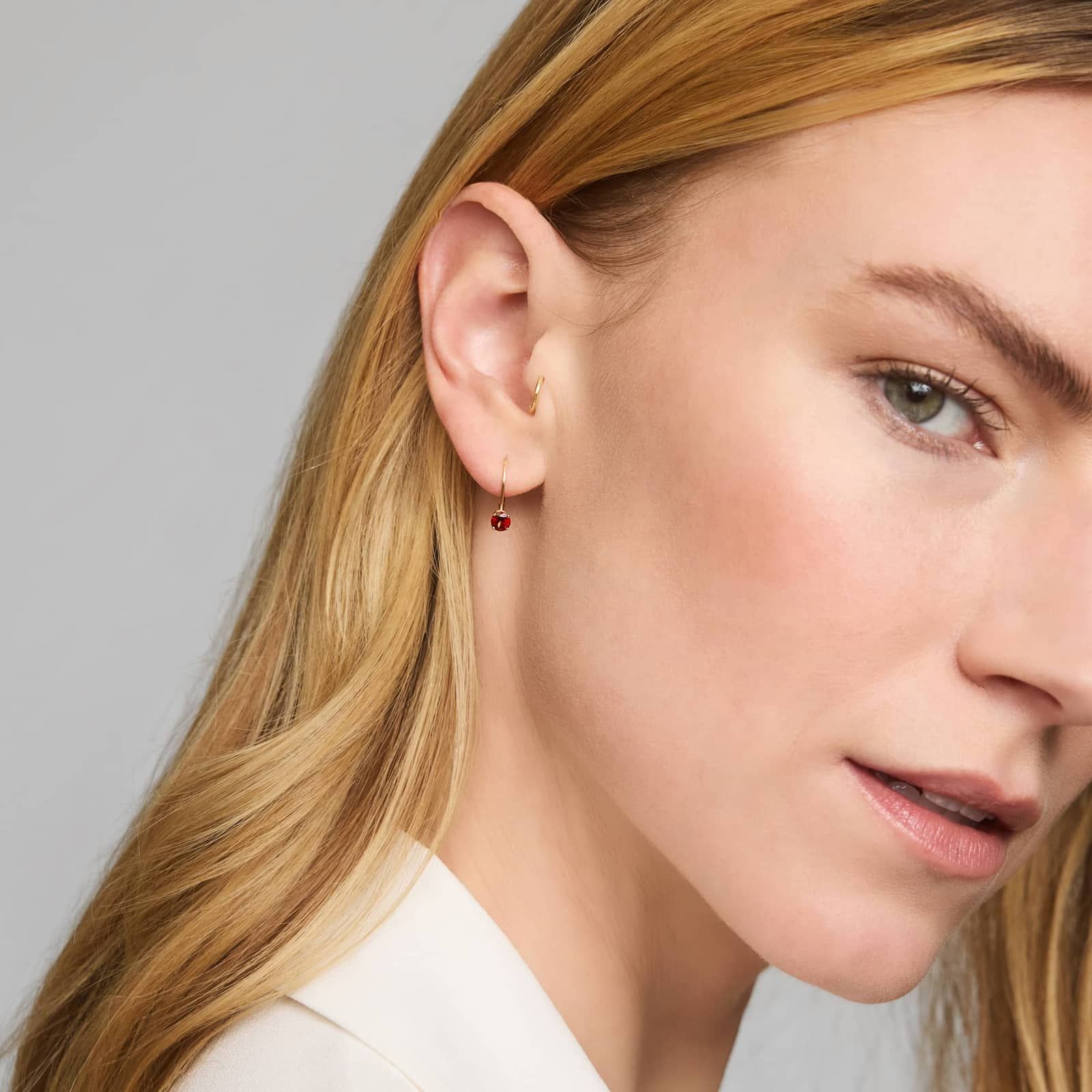 Garnet Leverback Earrings in 14K Yellow Gold