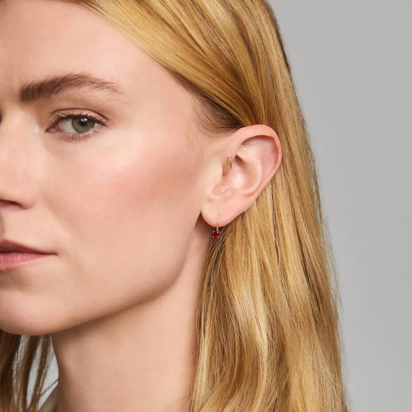 Garnet Leverback Earrings in 14K Yellow Gold