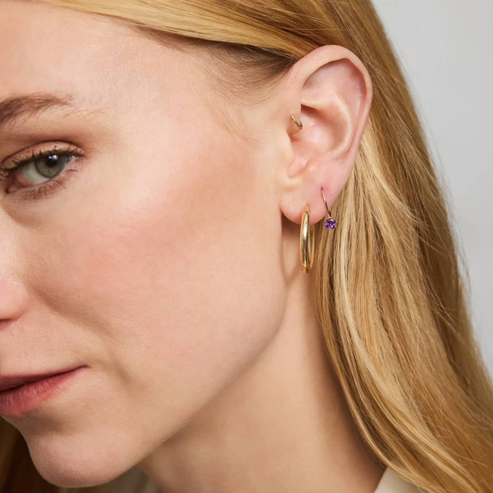 Amethyst Leverback Earrings in 14K Yellow Gold