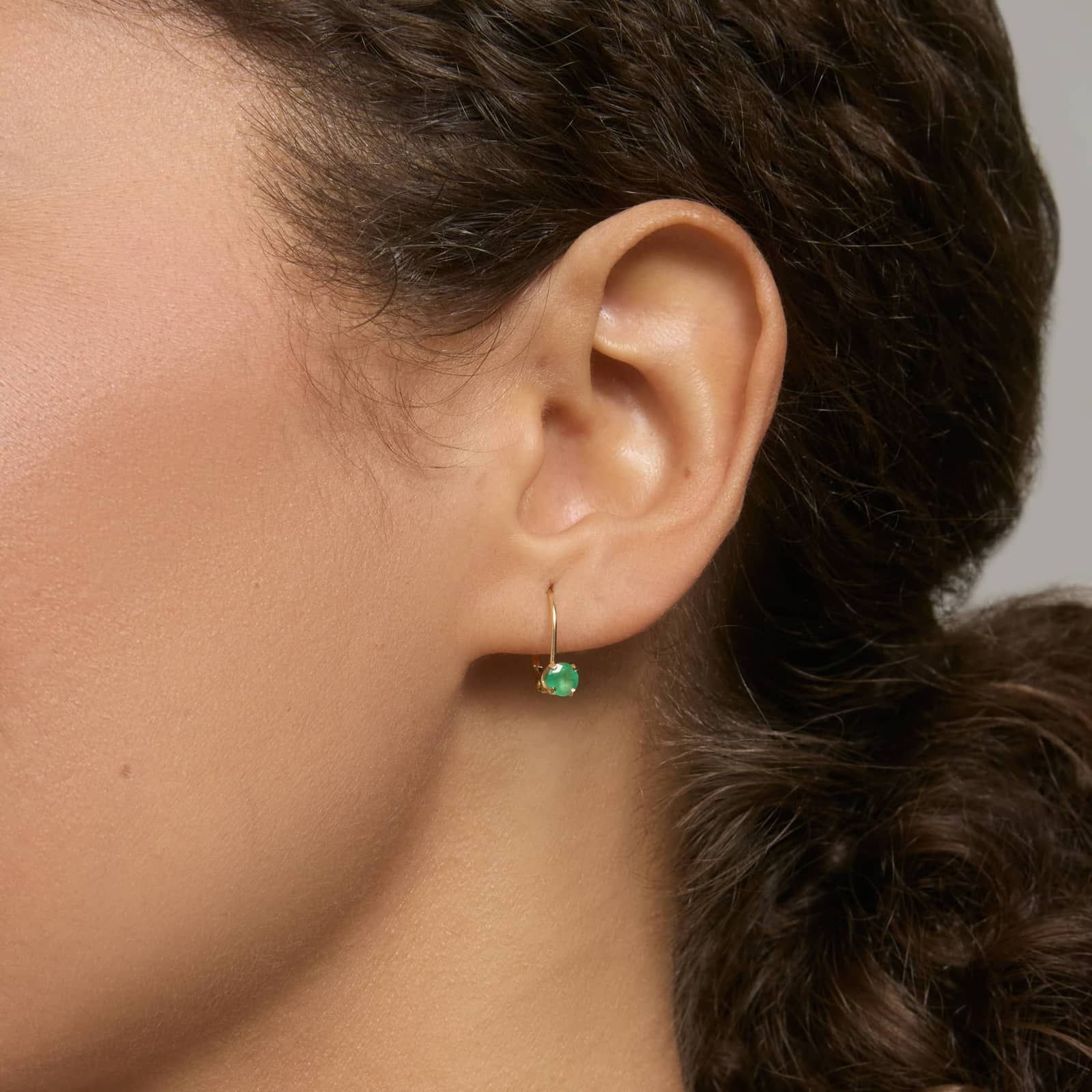 Emerald Leverback Earrings in 14K Yellow Gold