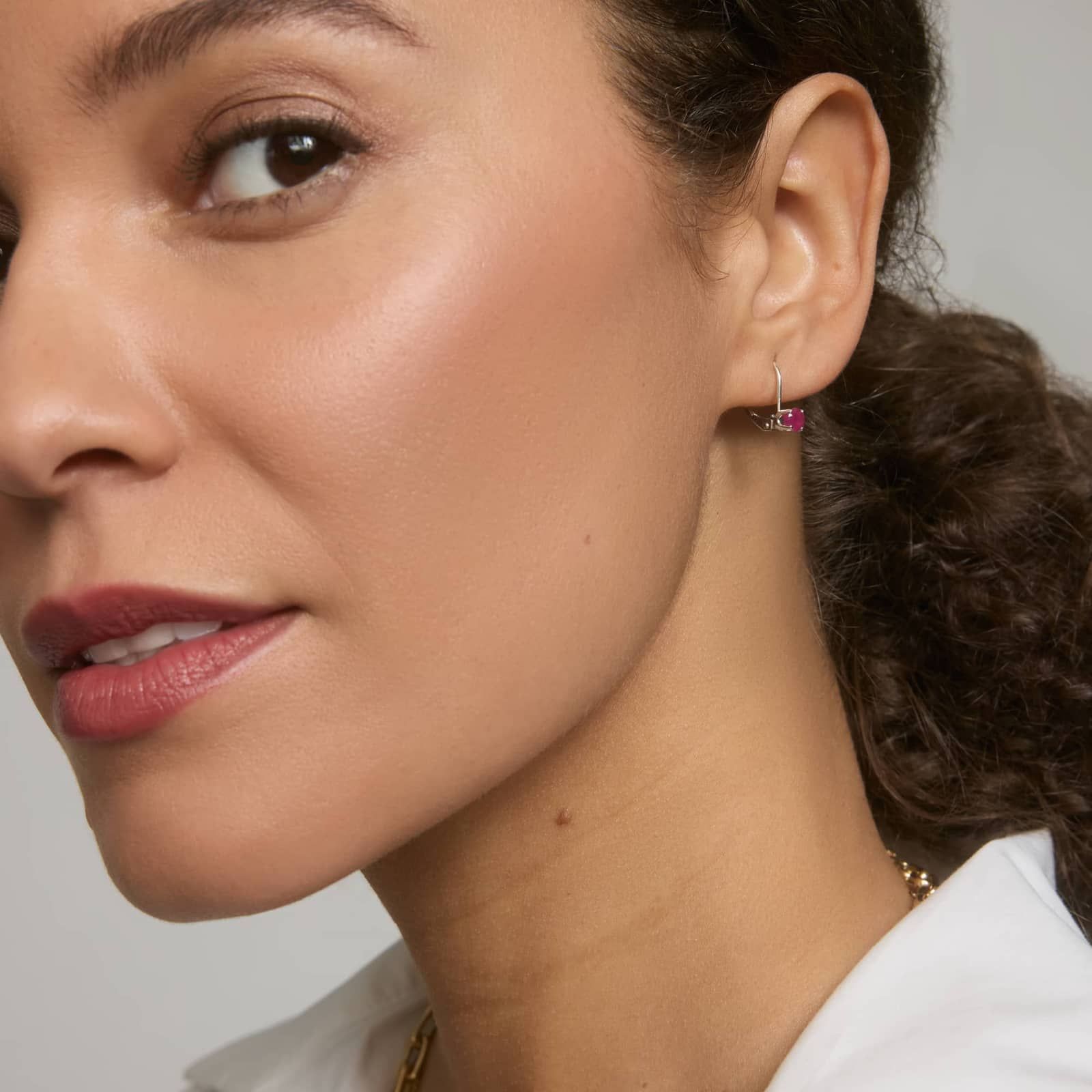 Ruby Leverback Earrings in 14K White Gold