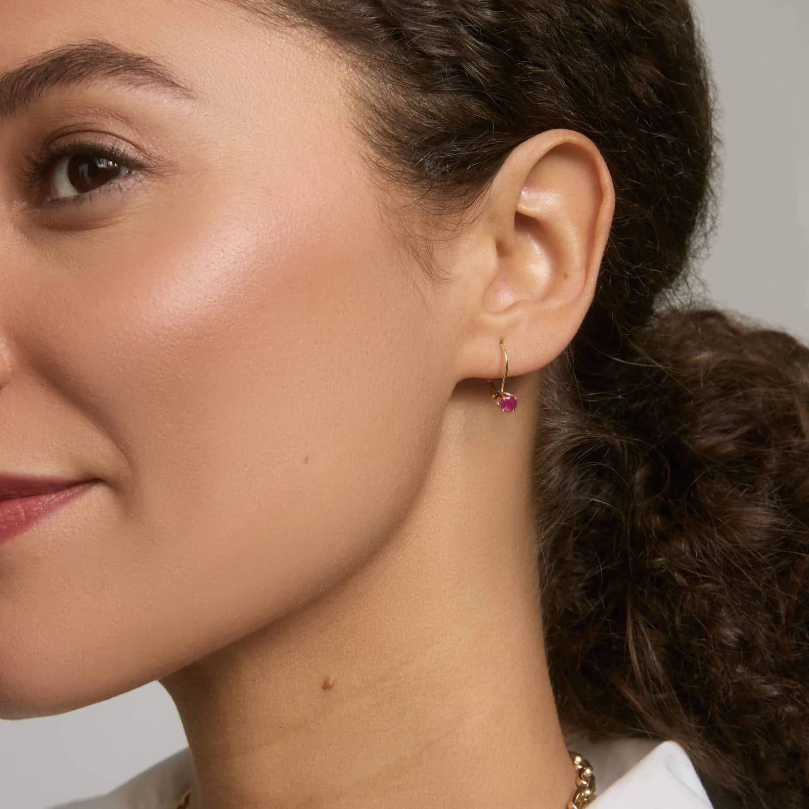 Ruby Leverback Earrings in 14K Yellow Gold