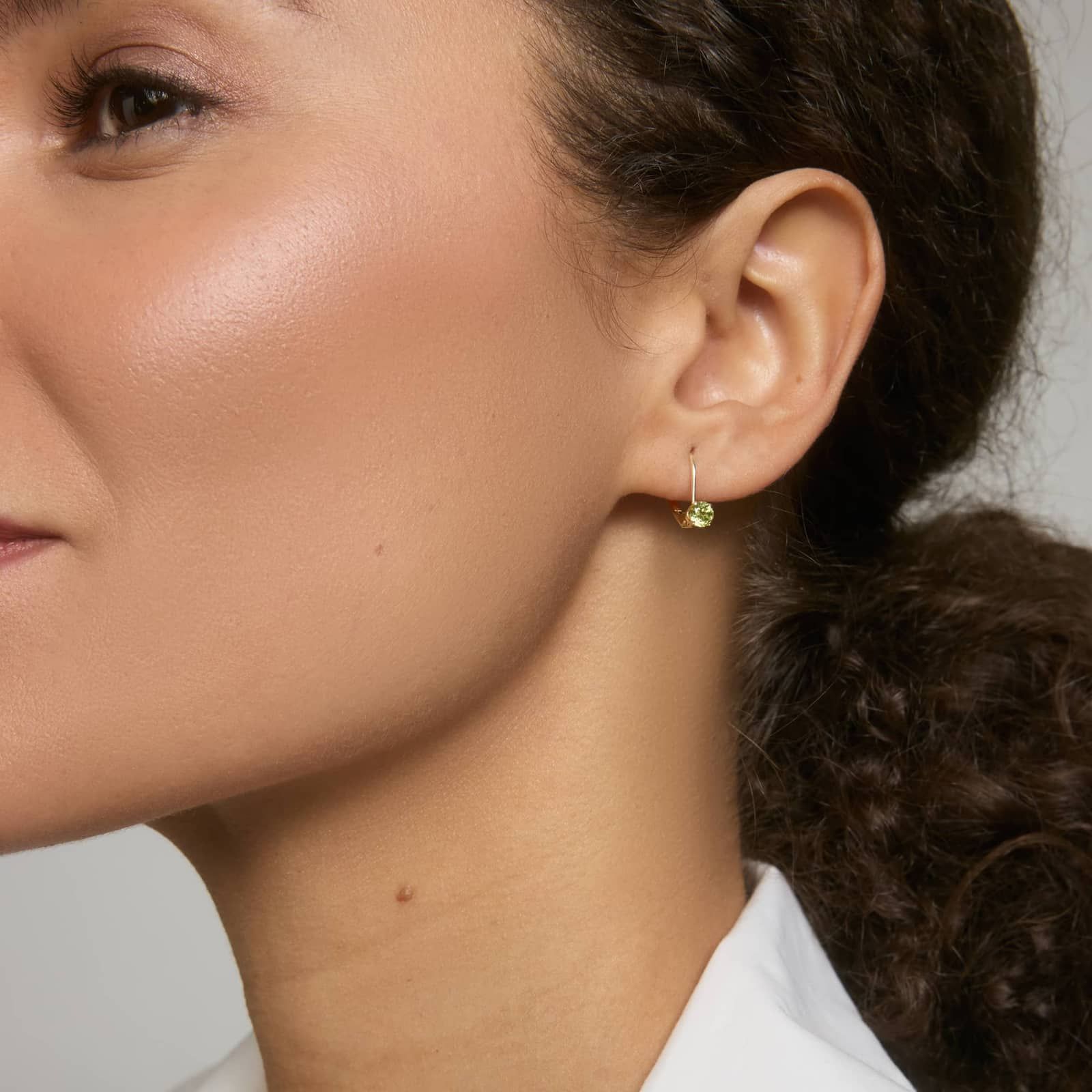 Peridot Leverback Earrings in 14K Yellow Gold