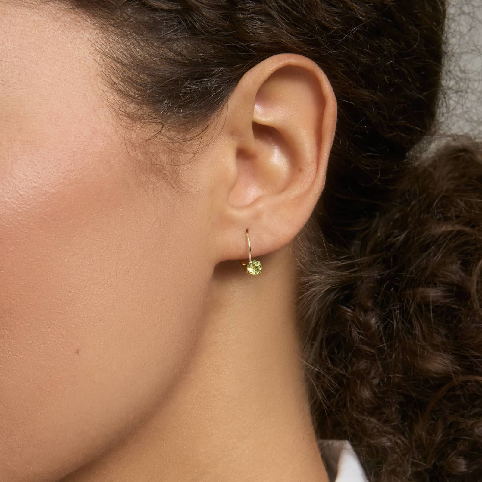 Peridot Leverback Earrings in 14K Yellow Gold