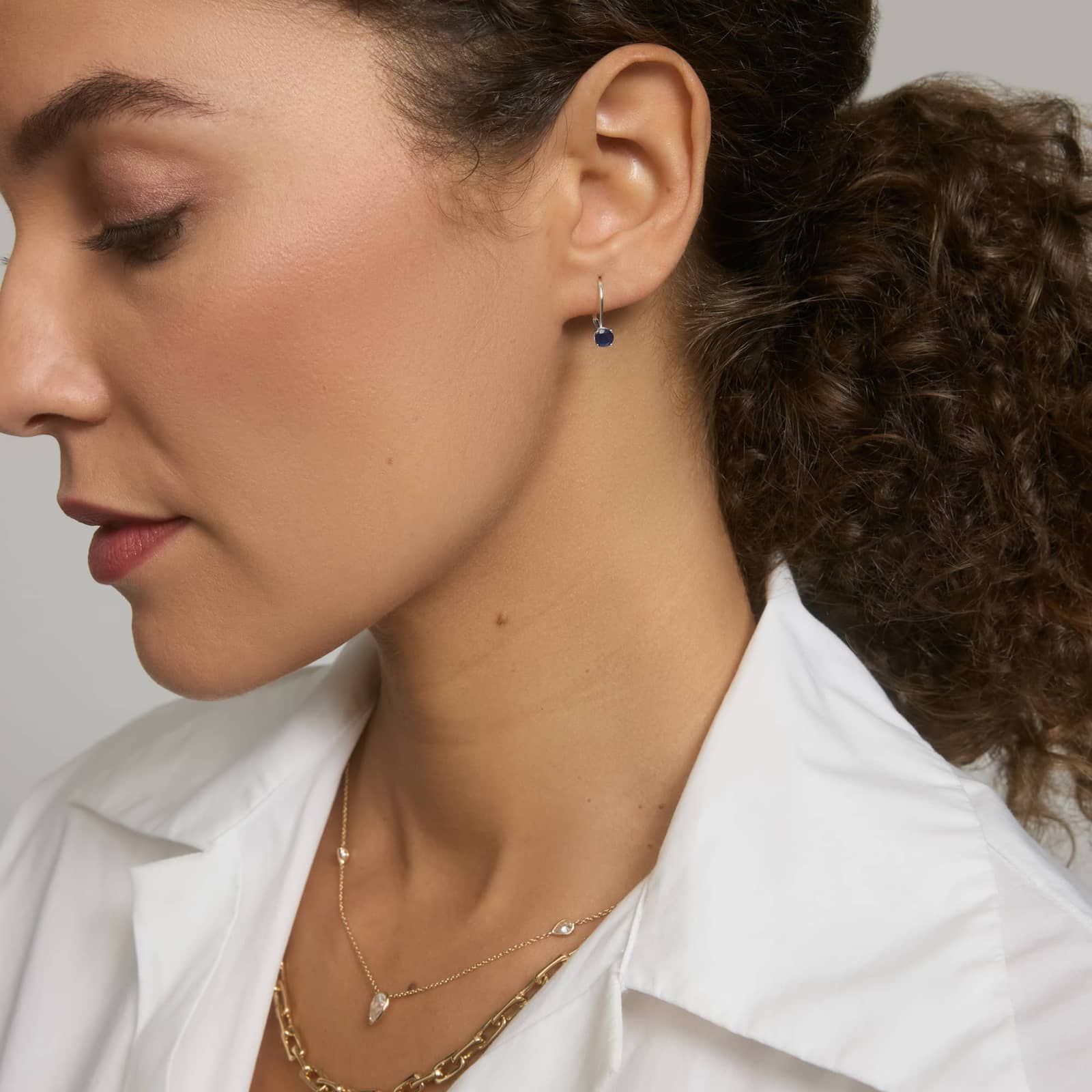 Sapphire Leverback Earrings in 14K White Gold