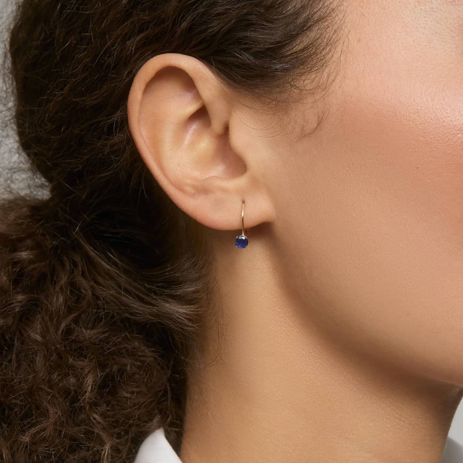 Sapphire Leverback Earrings in 14K Yellow Gold