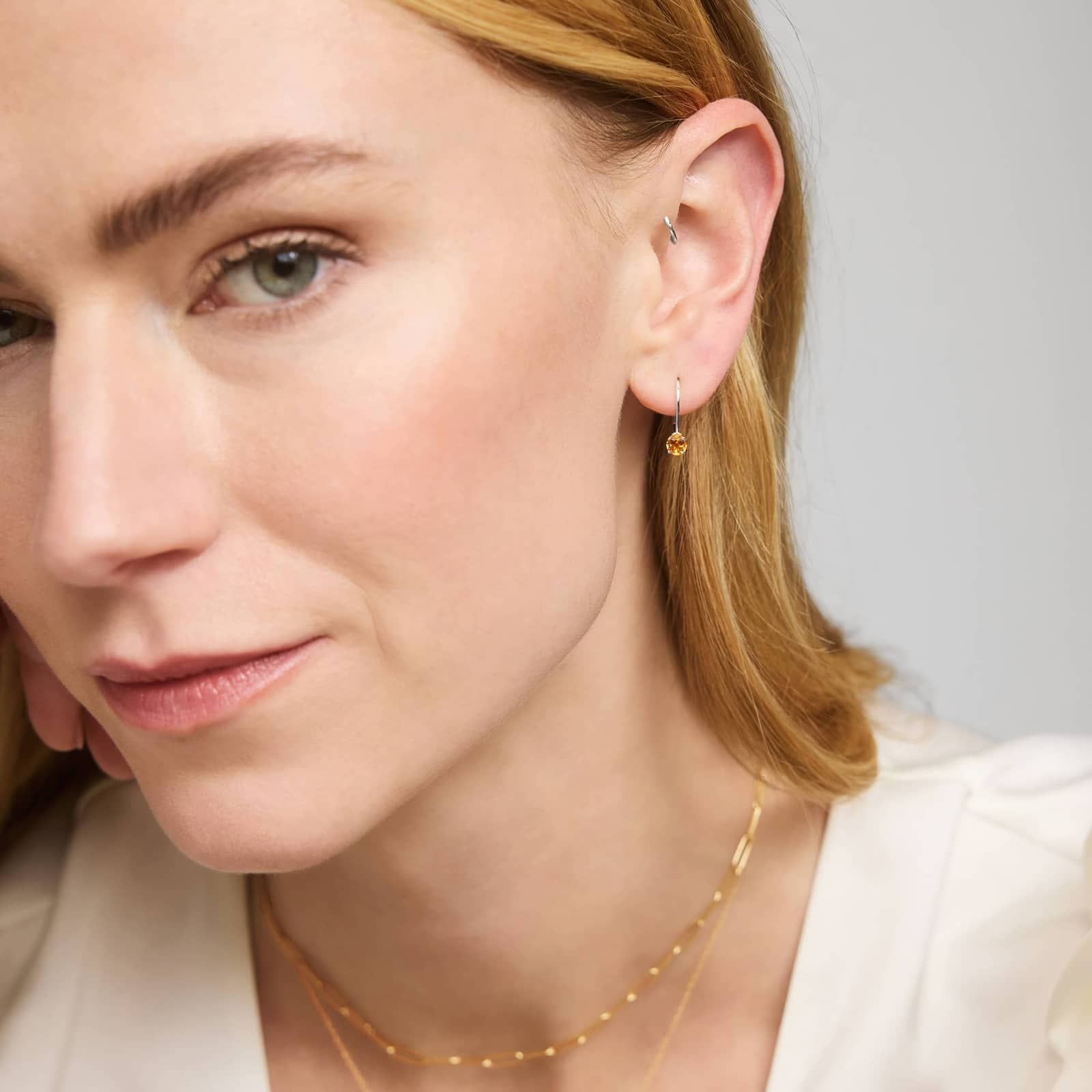 Citrine Leverback Earrings in 14K White Gold