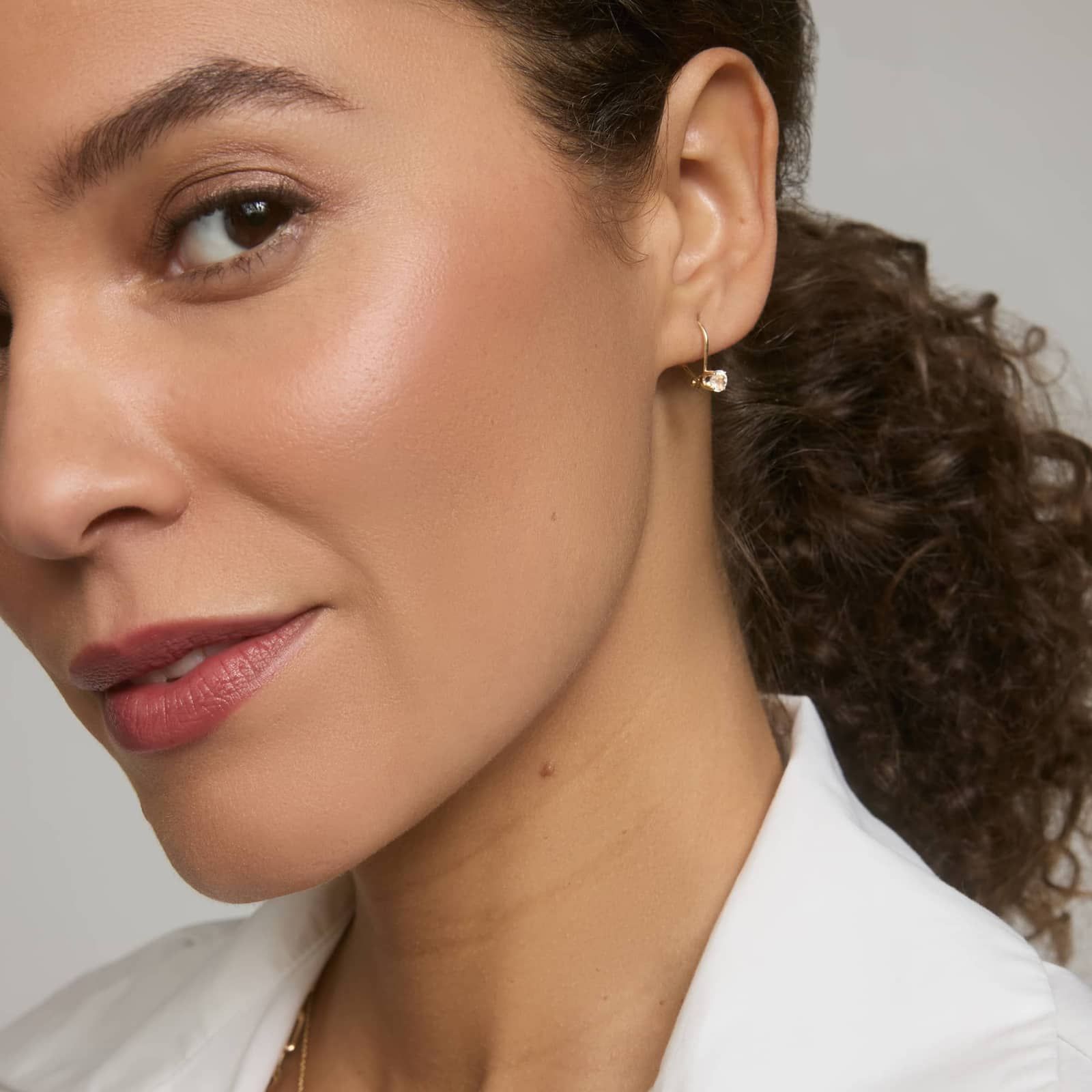 Rainbow Moonstone Leverback Earrings in 14K Yellow Gold