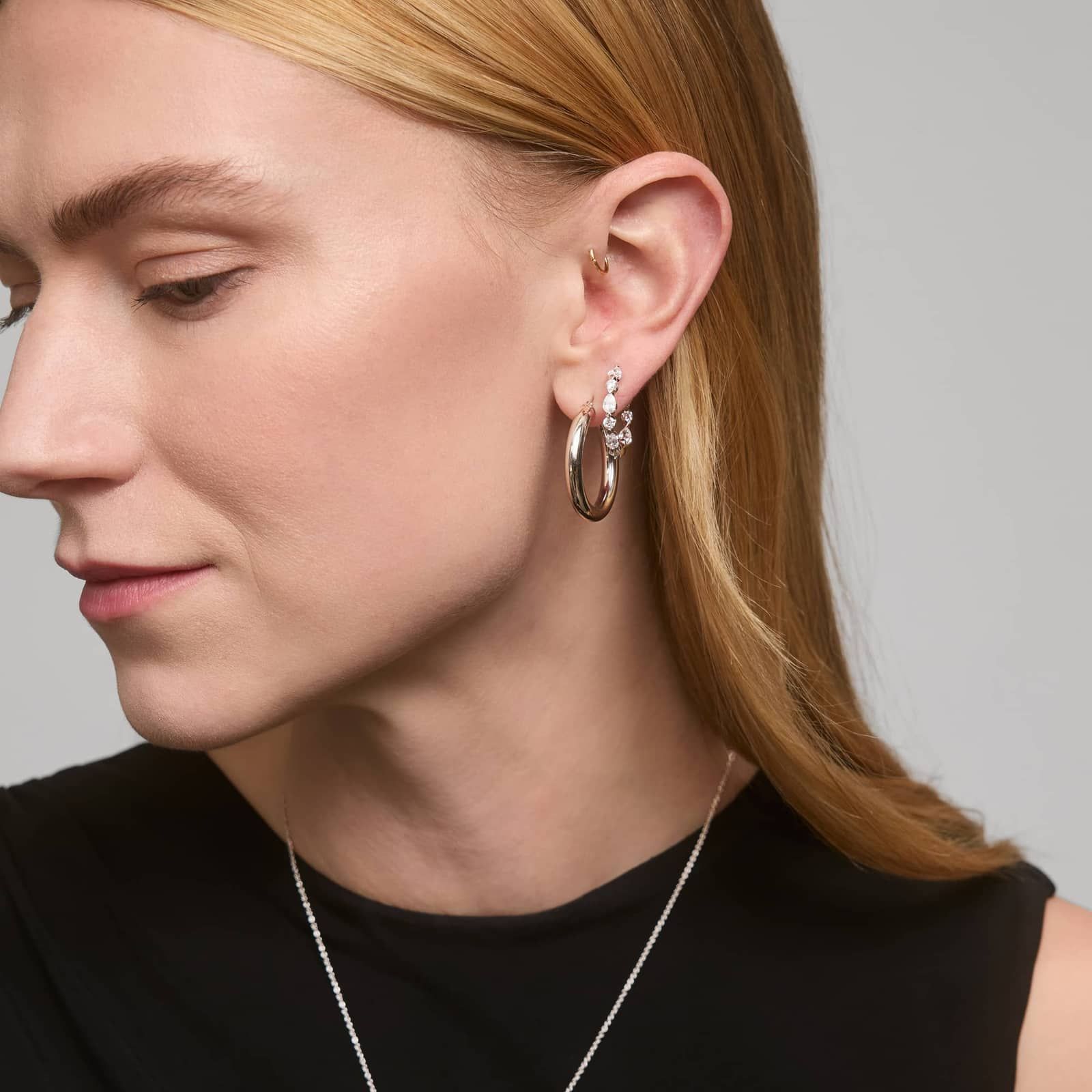 Diamond Hoop Earrings with 2.5 CTW Pear and Round Cut Lab-Grown Diamonds in 14K White Gold