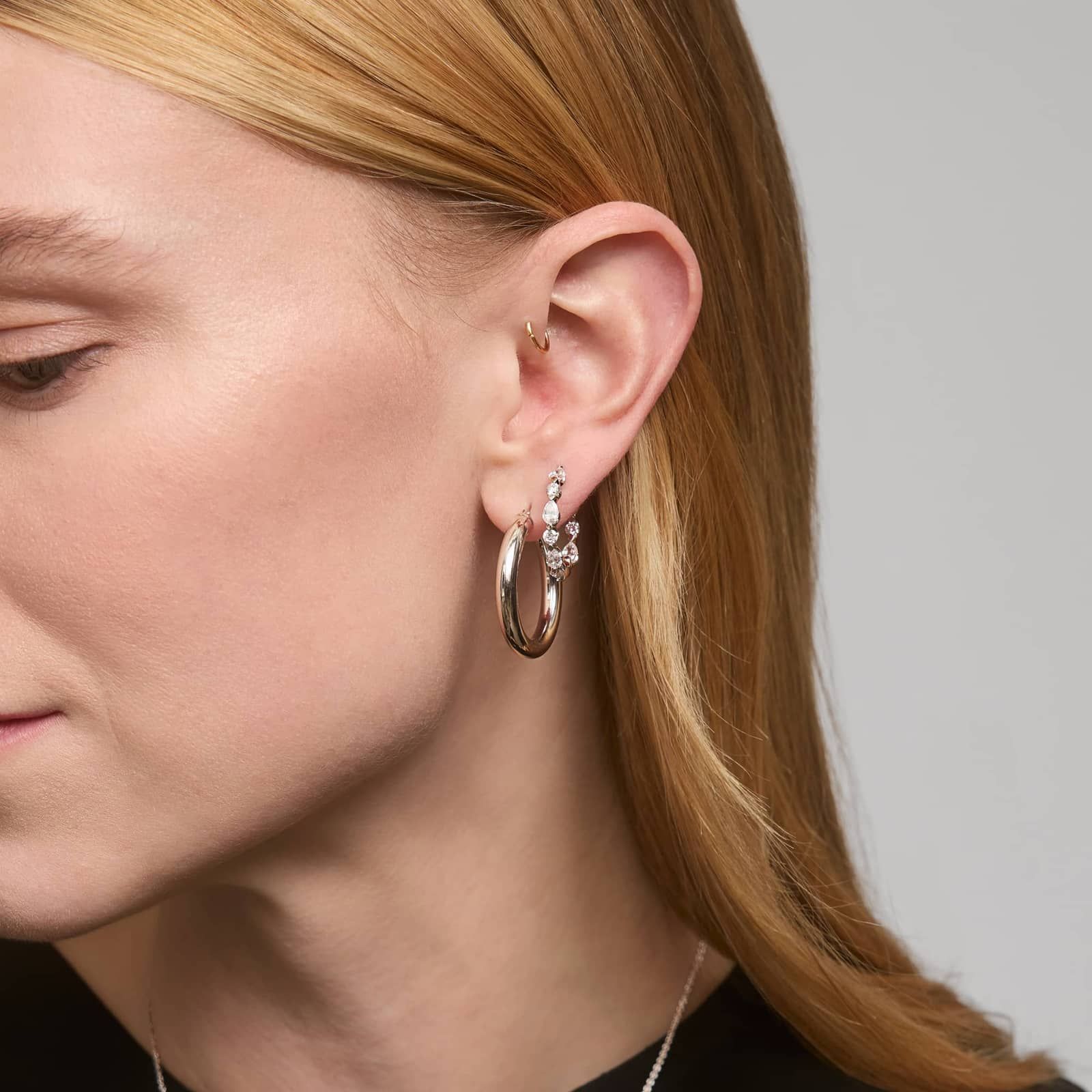 Diamond Hoop Earrings with 2.5 CTW Pear and Round Cut Lab-Grown Diamonds in 14K White Gold