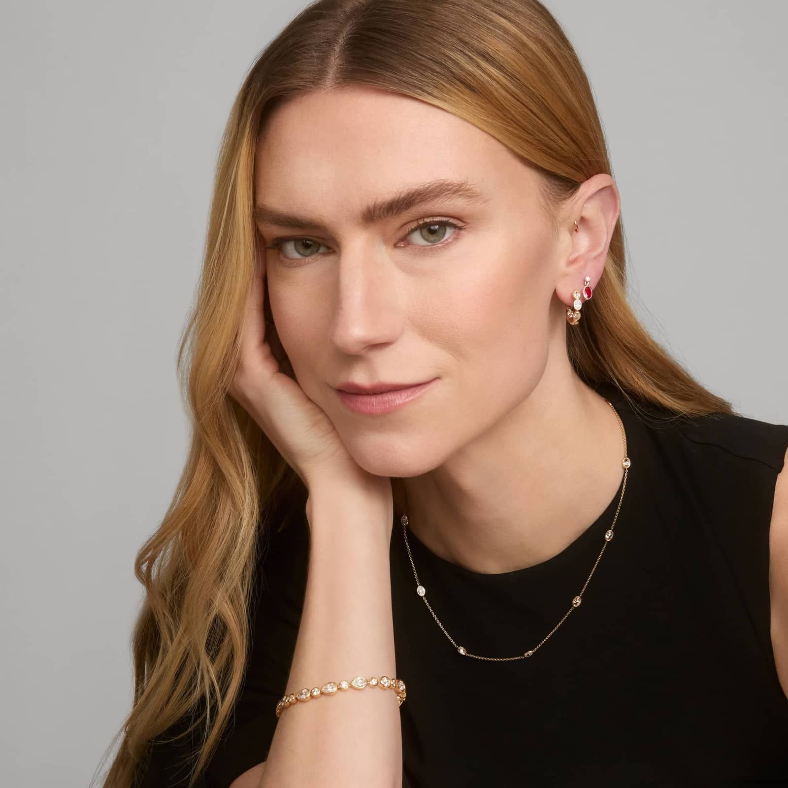 Ruby and Diamond Single Drop Earrings in 14K White Gold Bezel Setting