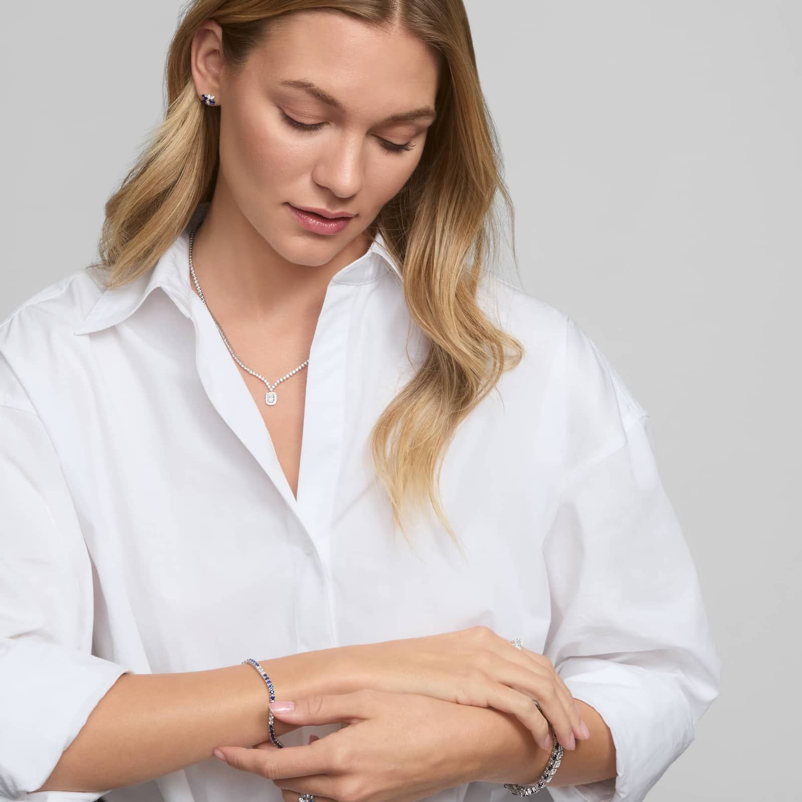 Marquise Cut Blue Sapphire and Diamond Stud Earrings in 14K White Gold