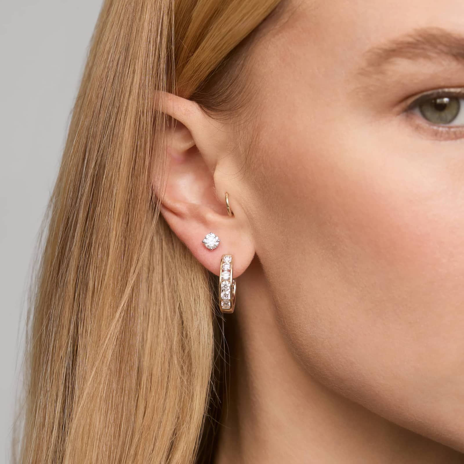 Hidden Halo Stud Earrings with 1.5 CTW Round Cut Diamonds in 14K White Gold