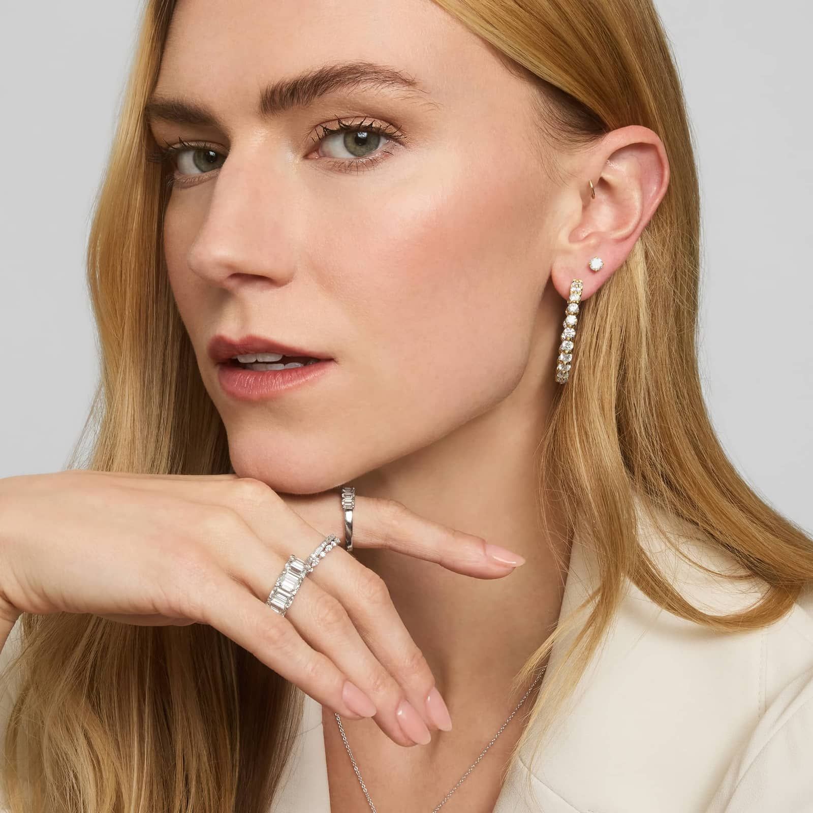 Hidden Halo Stud Earrings with 0.75 CTW Round Cut Diamonds in 14K Yellow Gold