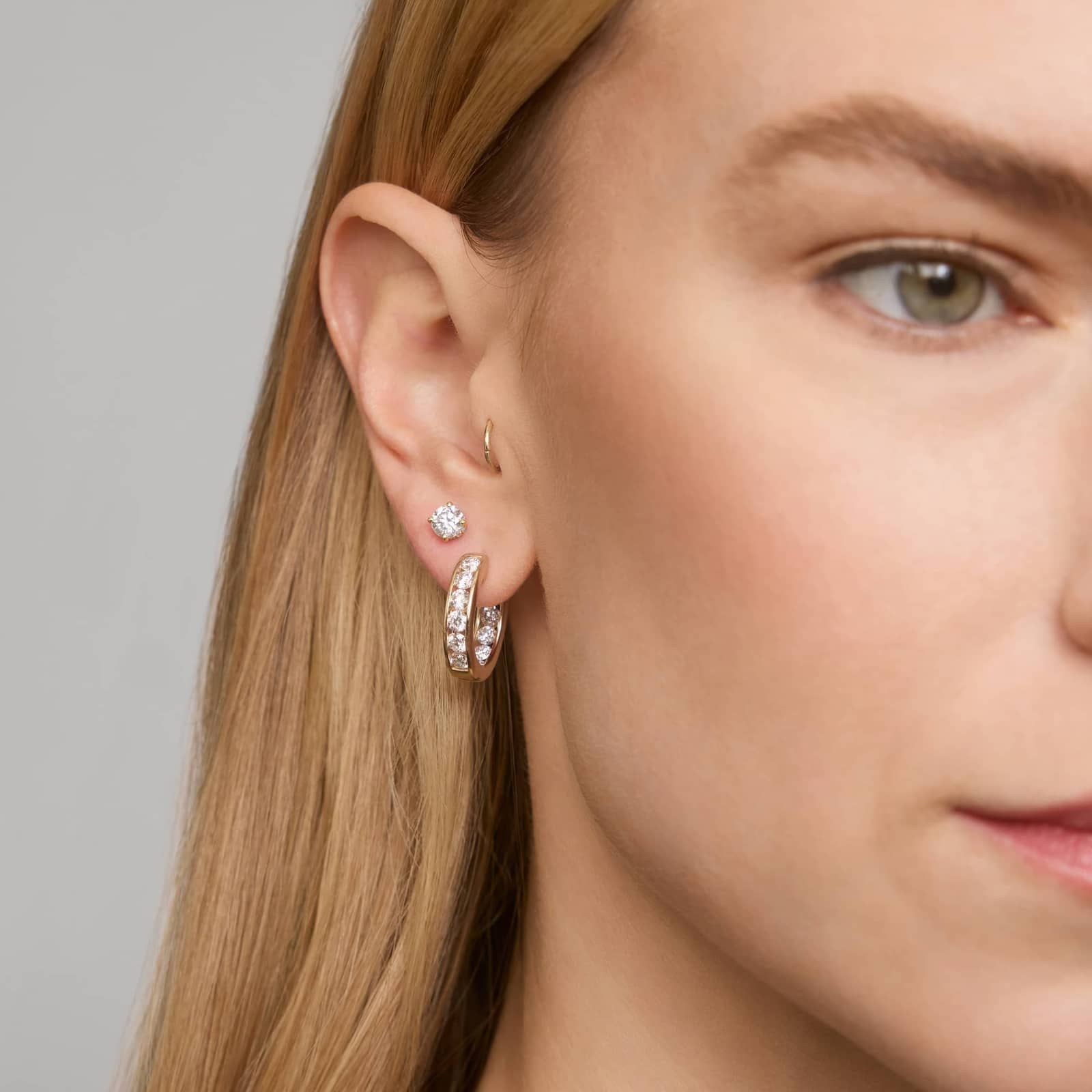 Hidden Halo Stud Earrings with 1.5 CTW Round Cut Diamonds in 14K Yellow Gold