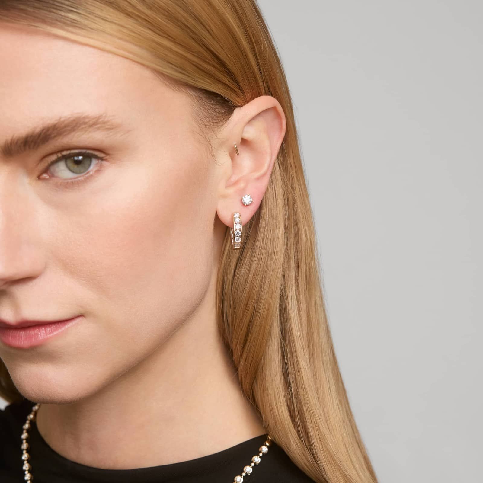 Hidden Halo Stud Earrings with 1.5 CTW Round Cut Diamonds in 14K Yellow Gold